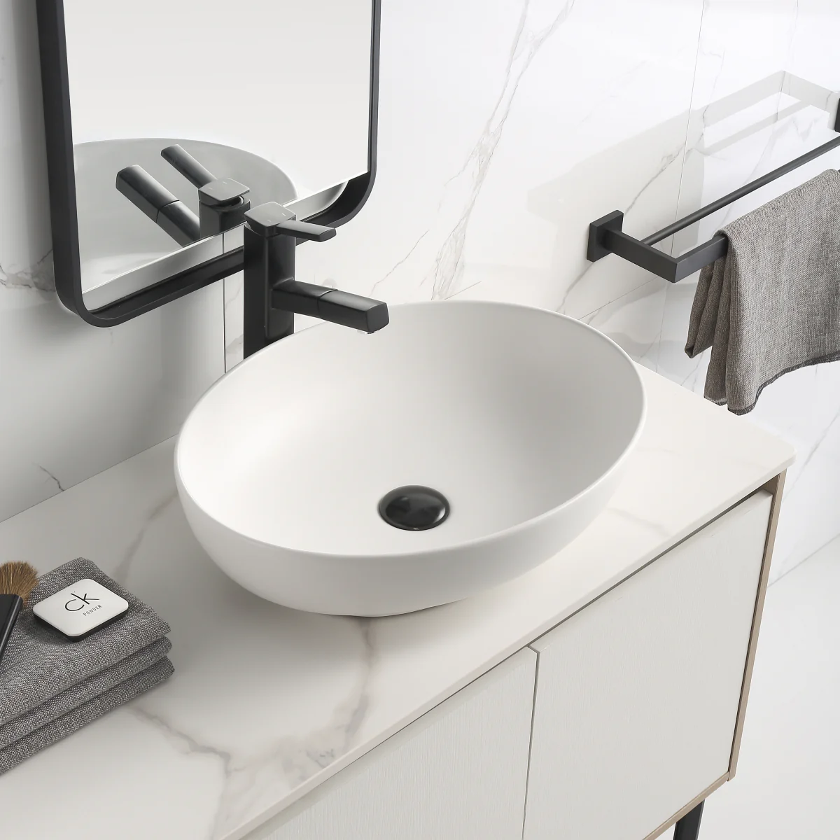 Ellipse 520mm x 395mm Above-Counter Basin, Matte White - Image 3