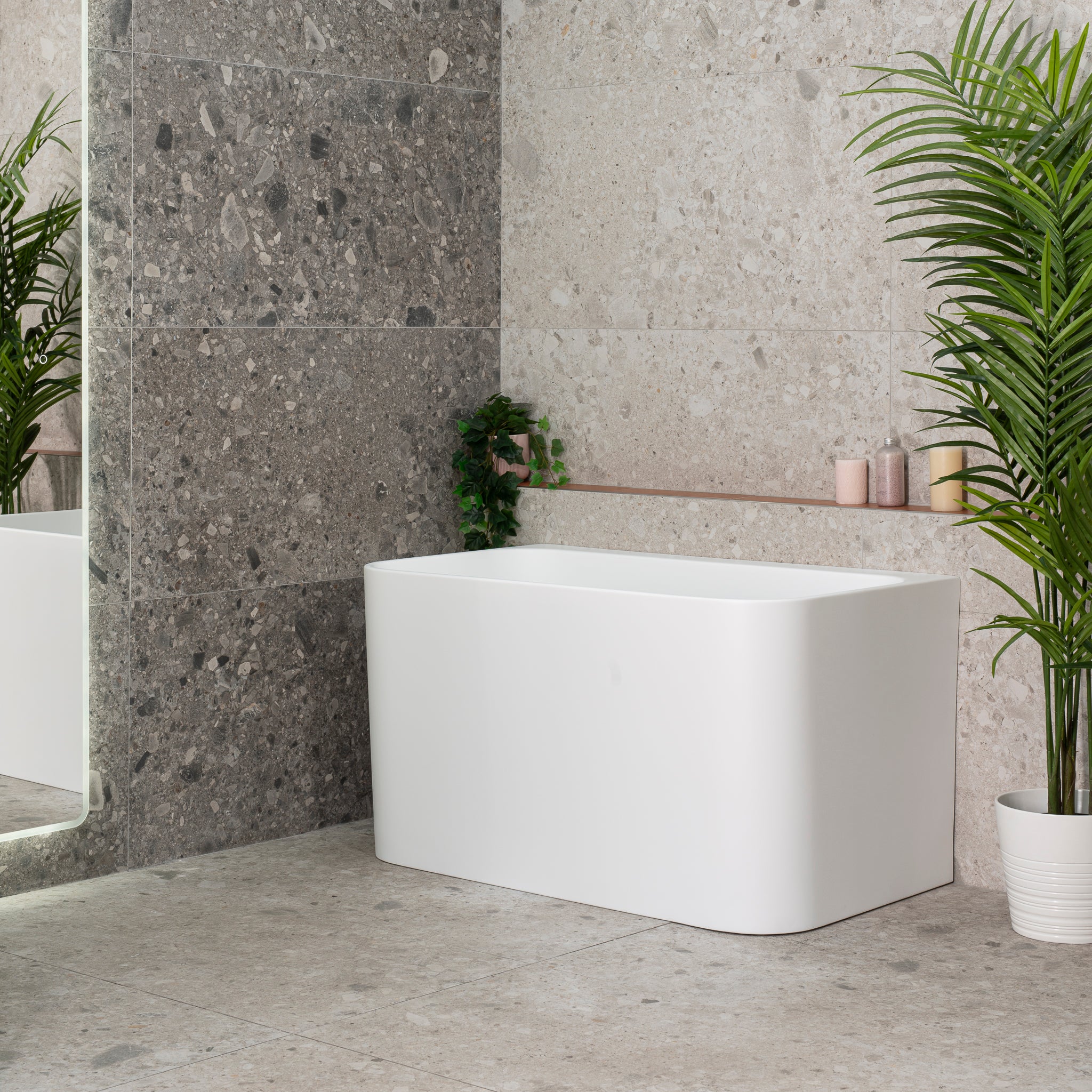 Estus 1200mm Back to Wall Japanese Soaking Bathtub with Seat, Matte White - Image 4