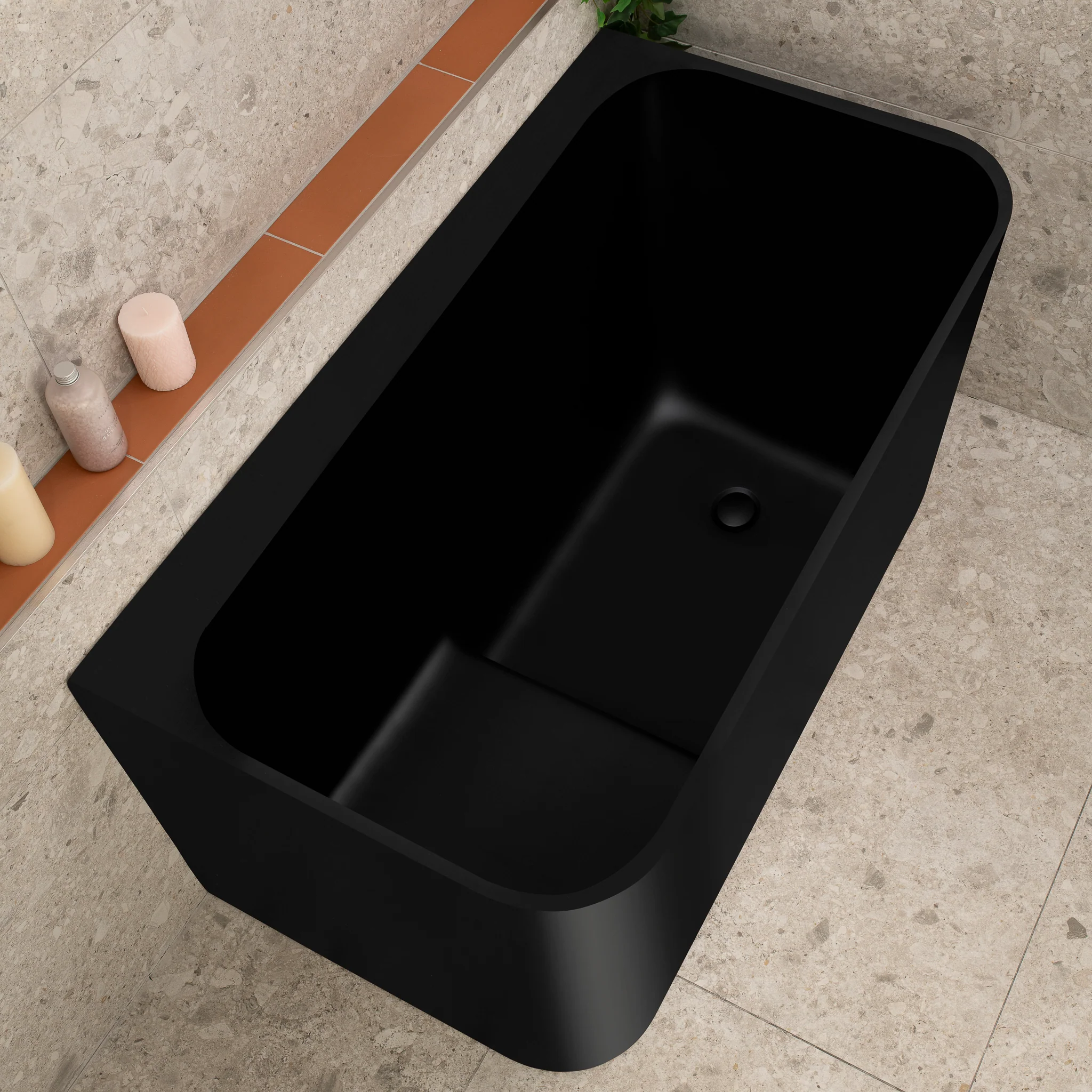 Estus 1300mm Back to Wall Japanese Soaking Bathtub with Seat, Matte Black - Image 4