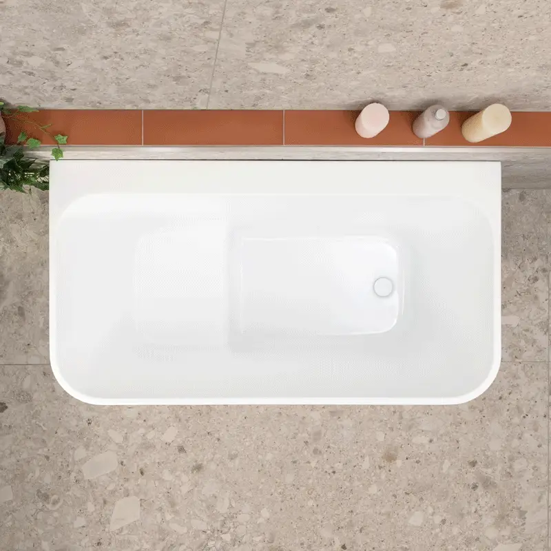Estus 1300mm Back to Wall Japanese Soaking Bathtub with Seat, Matte White - Image 2