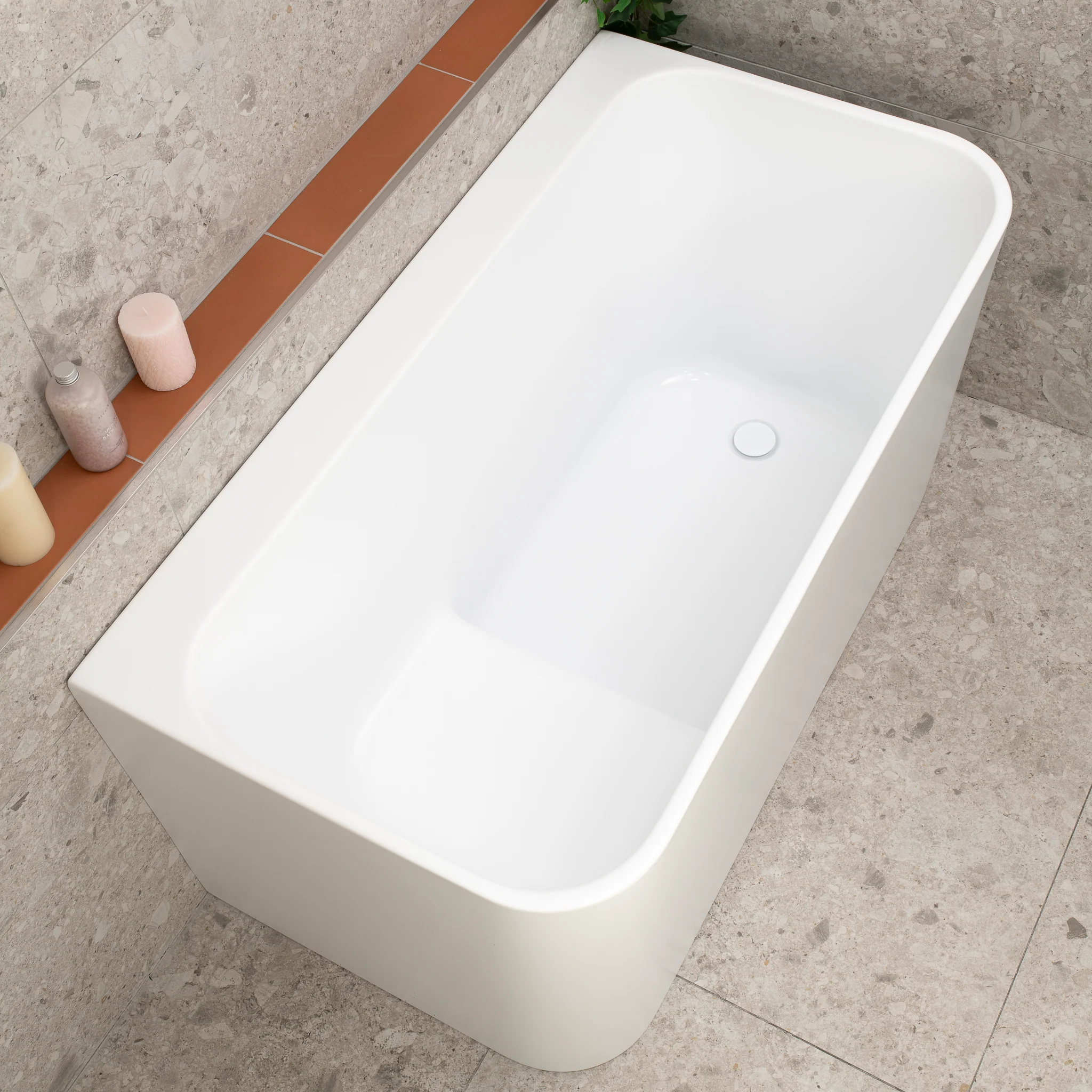 Estus 1300mm Back to Wall Japanese Soaking Bathtub with Seat, Matte White - Image 6