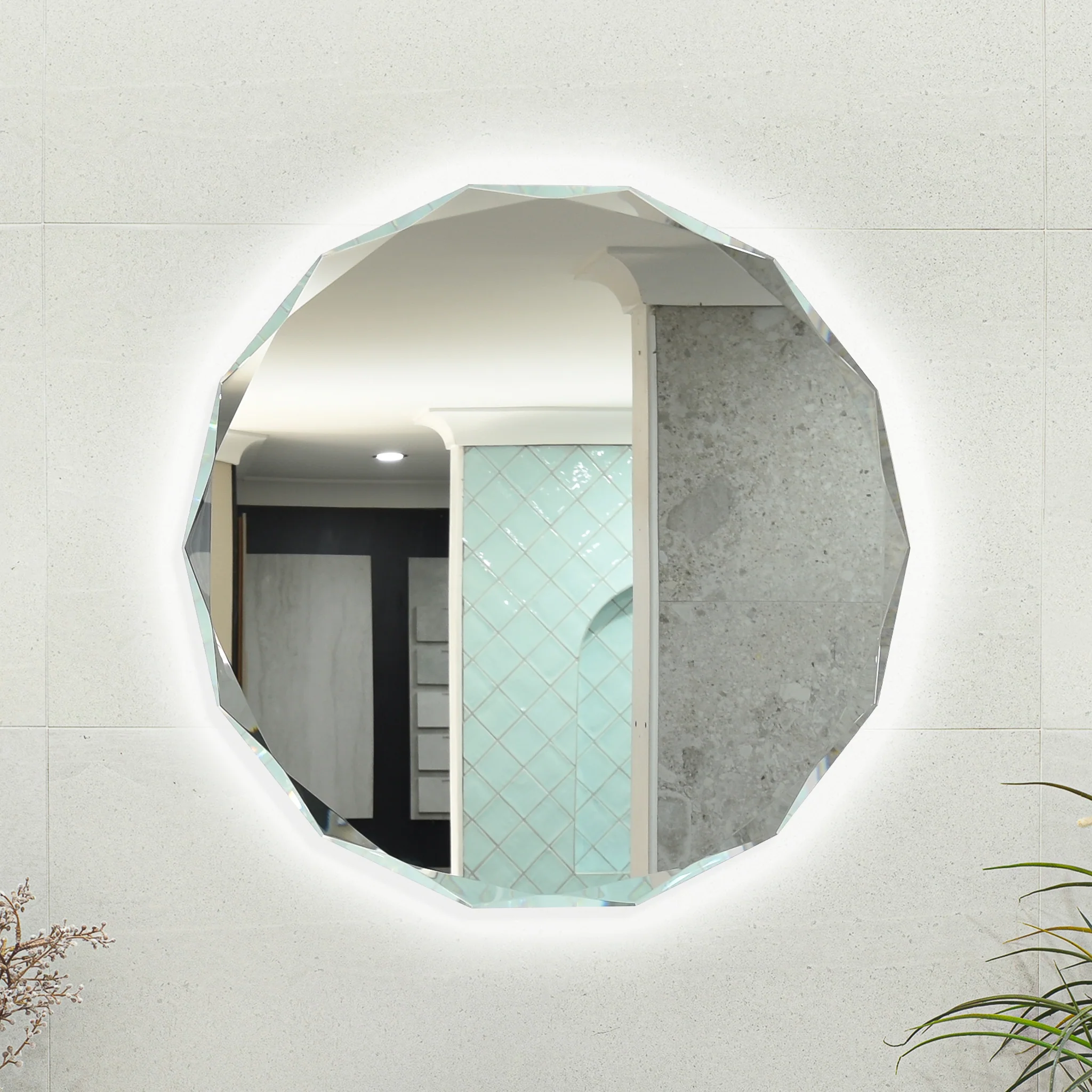 Fine Round Jewel 750mm Backlit LED Frameless Mirror with Jewelled Edge and Demister *Clearance Stock*