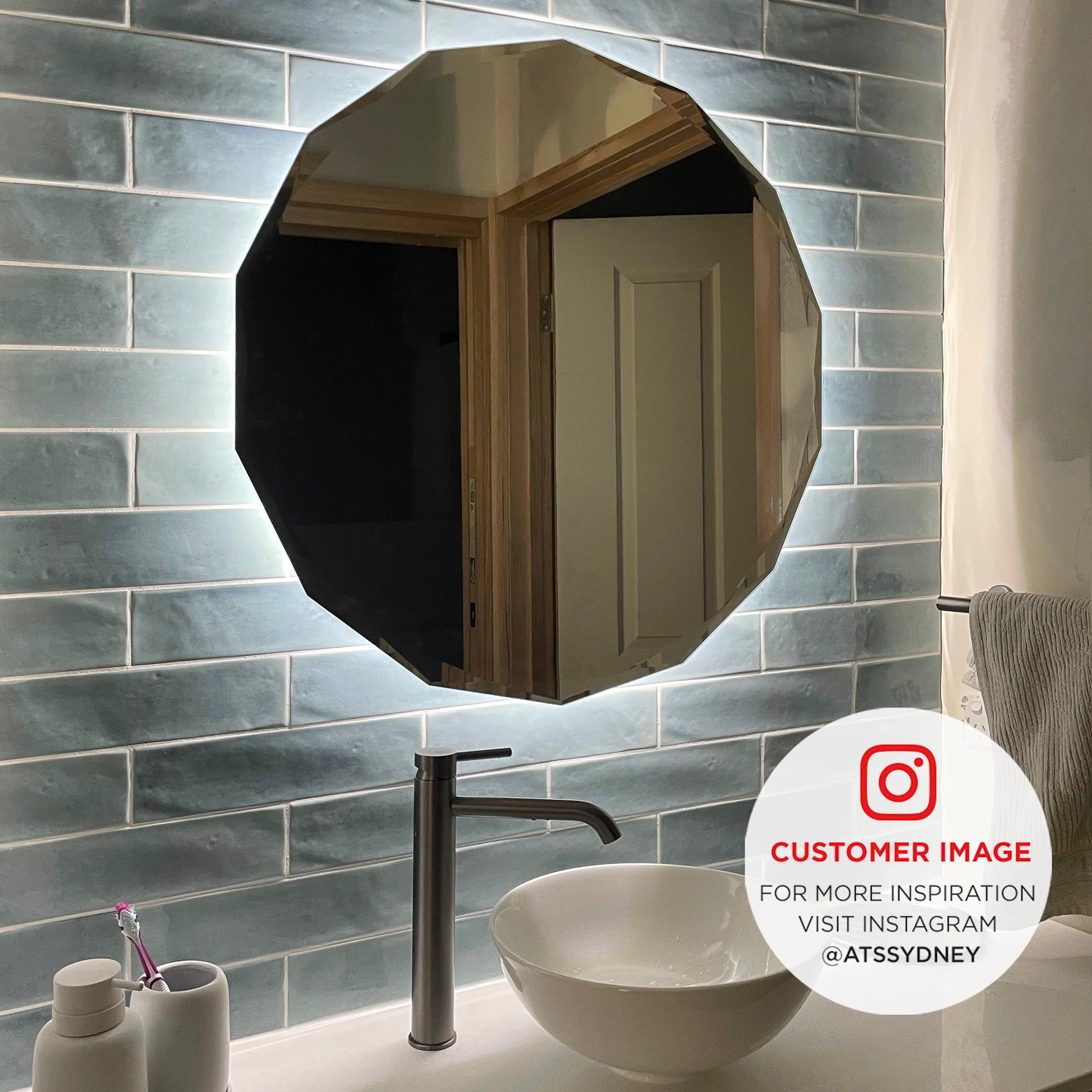 Fine Round Jewel 750mm Backlit LED Frameless Mirror with Jewelled Edge and Demister *Clearance Stock* - Image 4