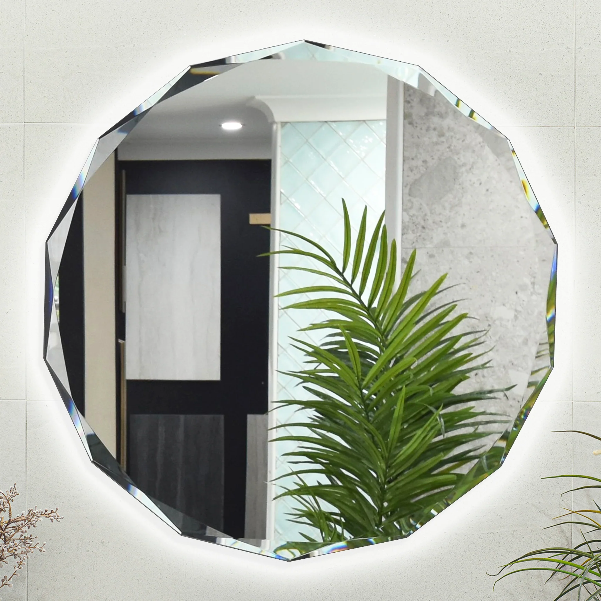 Fine Round Jewel 900mm Backlit LED Frameless Mirror with Jewelled Edge and Demister *Clearance Stock*
