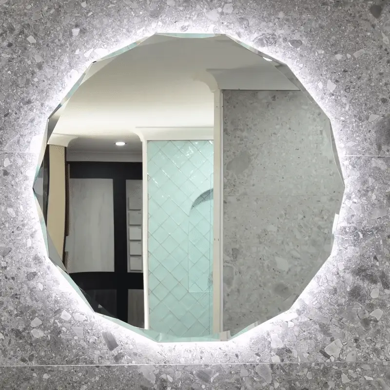 Fine Round Jewel 900mm Backlit LED Frameless Mirror with Jewelled Edge and Demister *Clearance Stock* - Image 3