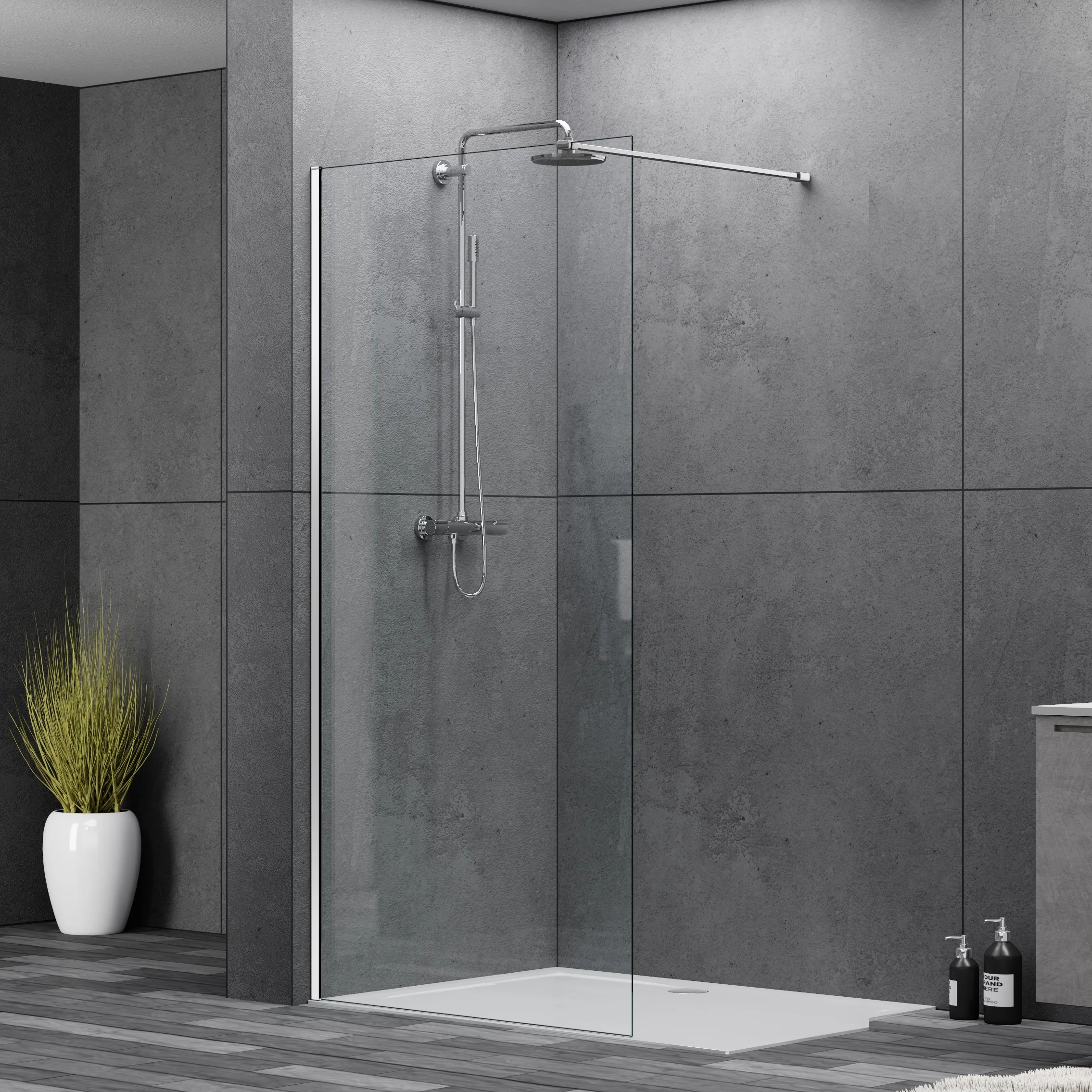 Fresca Fixed Shower Screen Panel for Walk in Shower, Chrome or Black Hardware. Available in 950mm, 1050mm, 1150mm. - Image 3