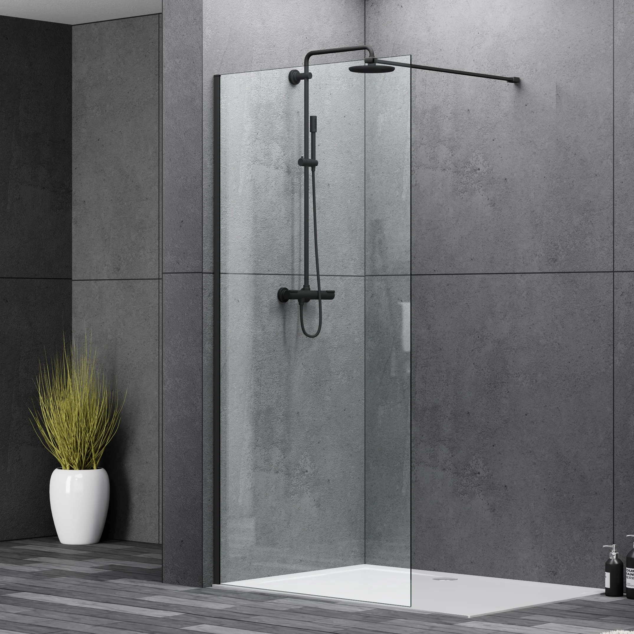 Fresca Fixed Shower Screen Panel for Walk in Shower, Chrome or Black Hardware. Available in 950mm, 1050mm, 1150mm. - Image 4