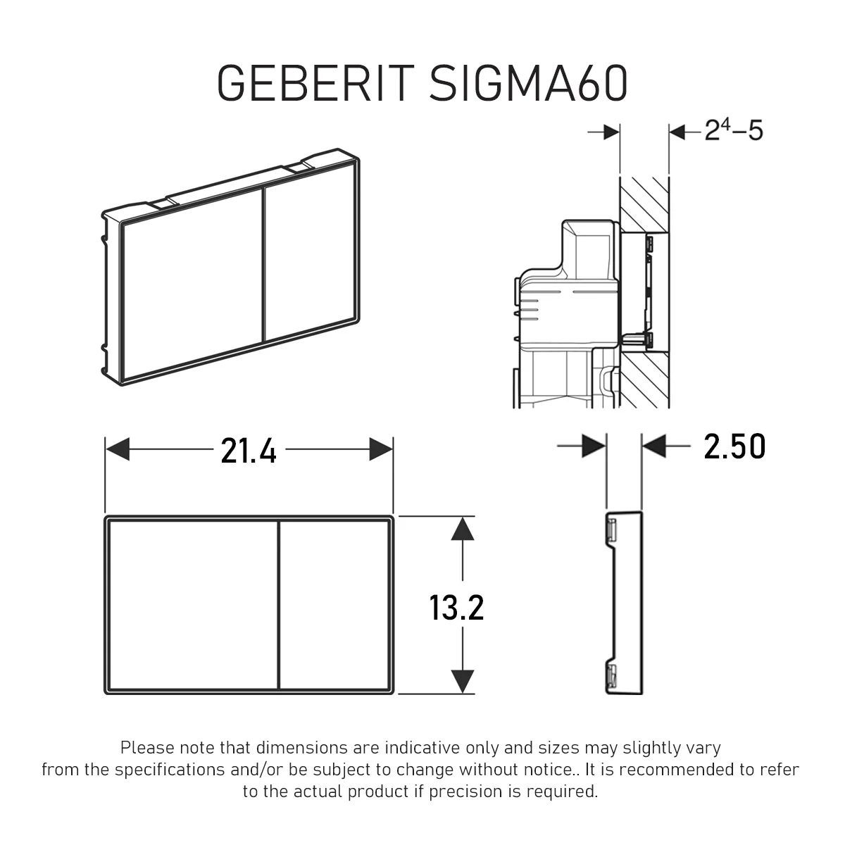Geberit Sigma60 Dual Flush Button & Access Plate, Black - Image 3
