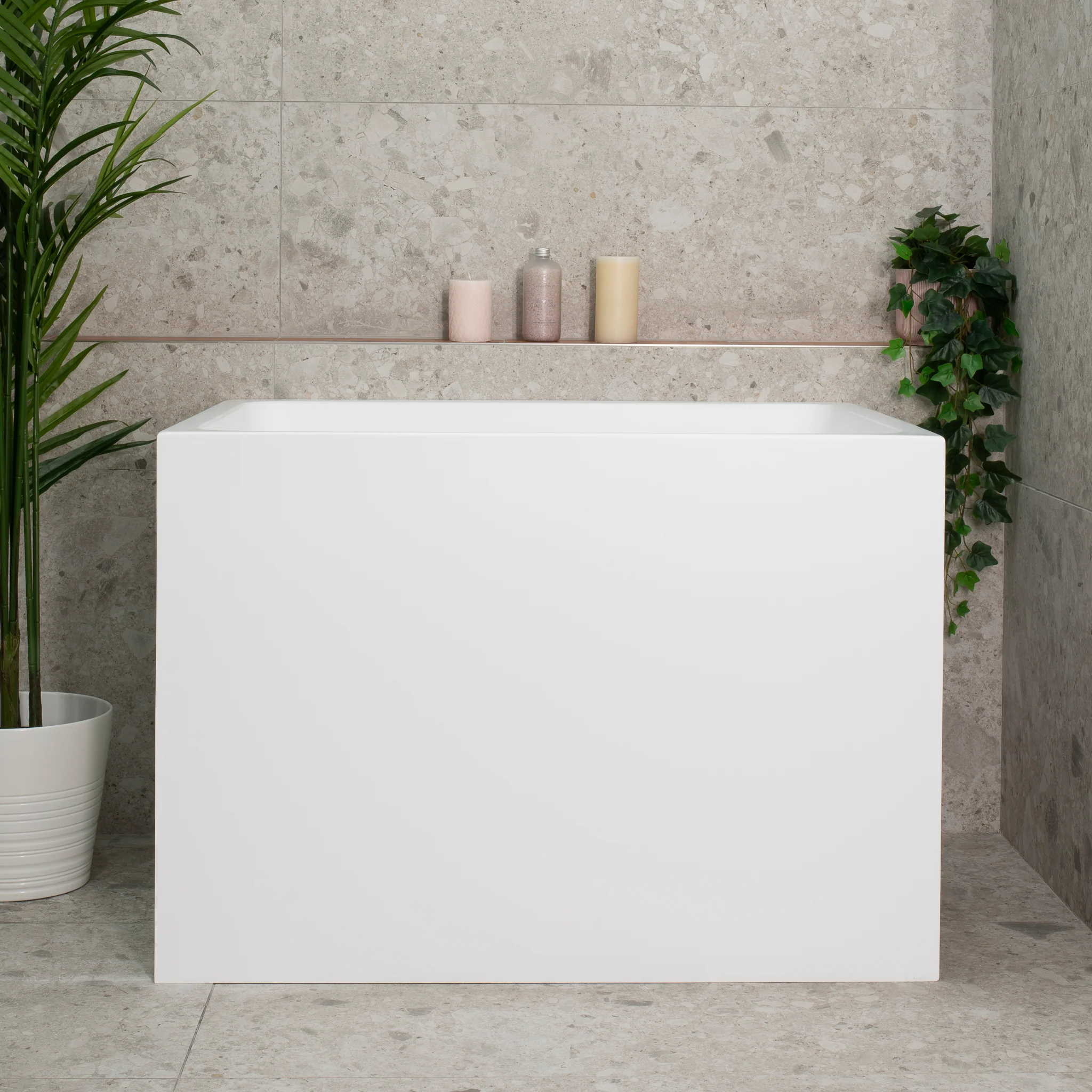Hicube Multifit 1000mm Japanese Soaking Freestanding Bath with Seat, Matte White - Image 2