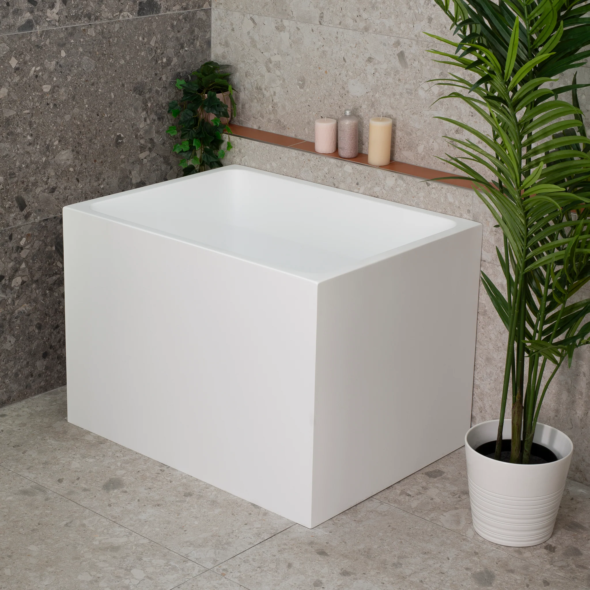 Hicube Multifit 1000mm Japanese Soaking Freestanding Bath with Seat, Matte White - Image 3