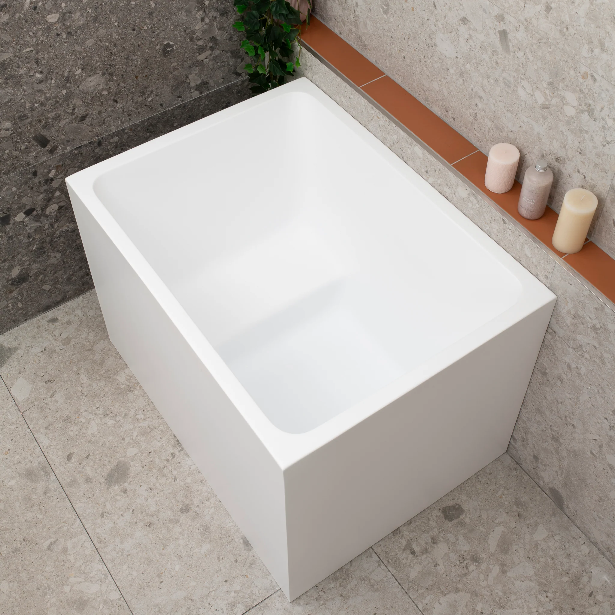 Hicube Multifit 1000mm Japanese Soaking Freestanding Bath with Seat, Matte White - Image 4