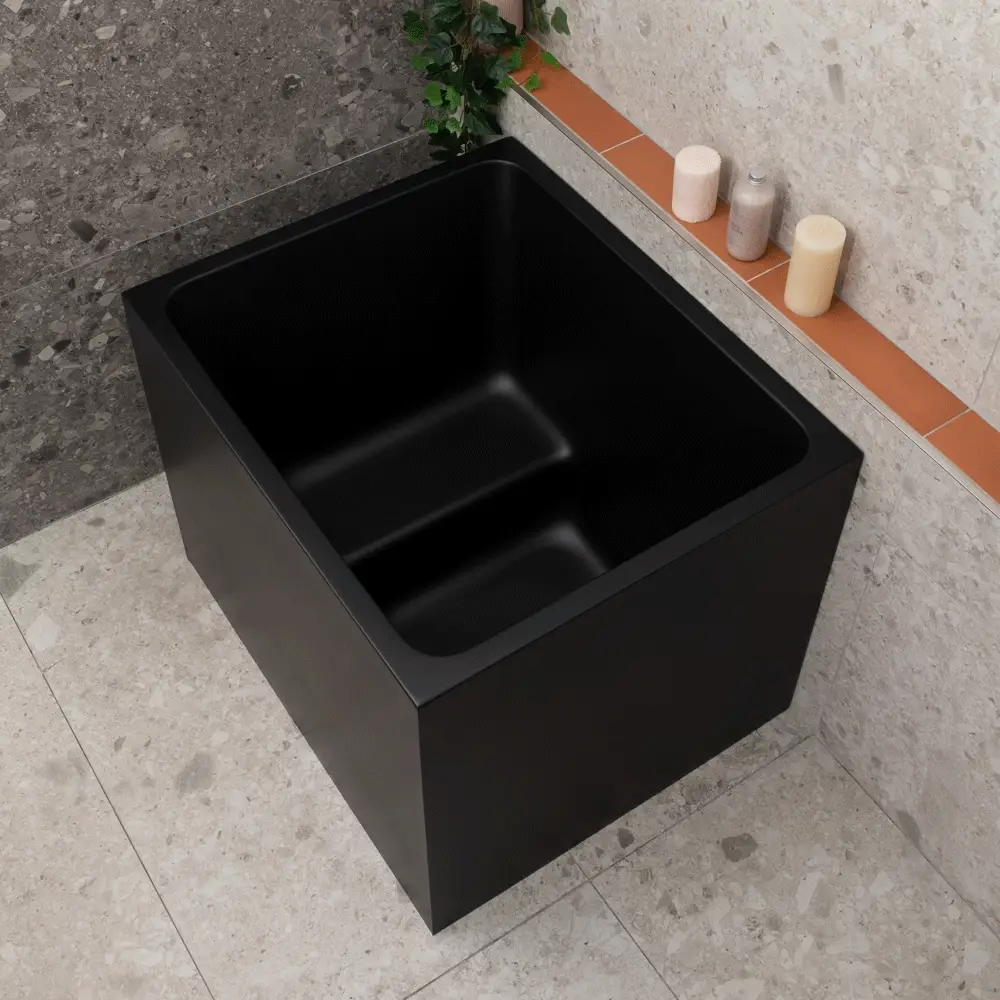 Hicube Multifit 900mm Japanese Soaking Freestanding Bath with Seat, Matte Black - Image 6