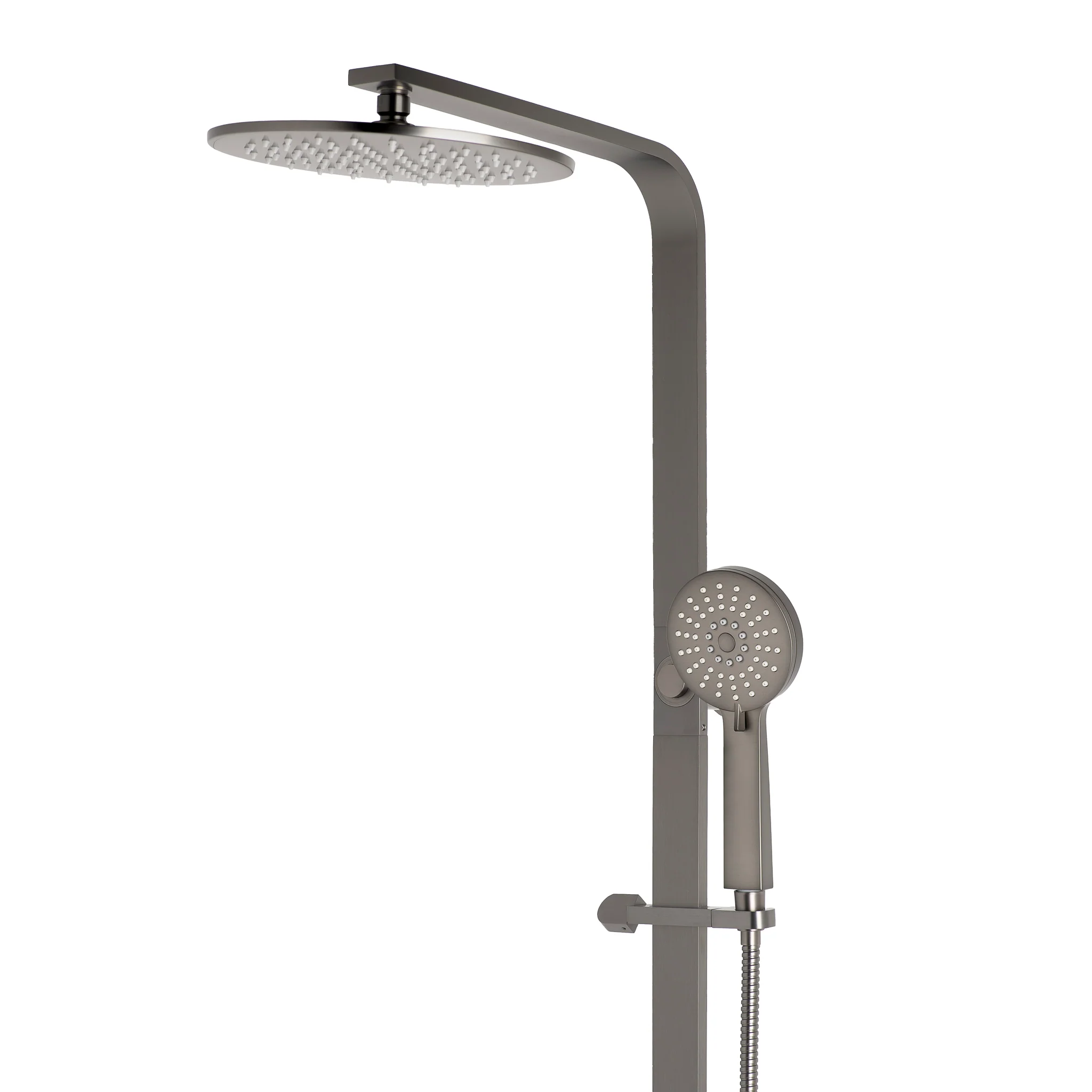 Jena Round Twin Shower System with Adjustable Rail, Push Button Diverter and 250mm Head, Brushed Gunmetal - Image 2