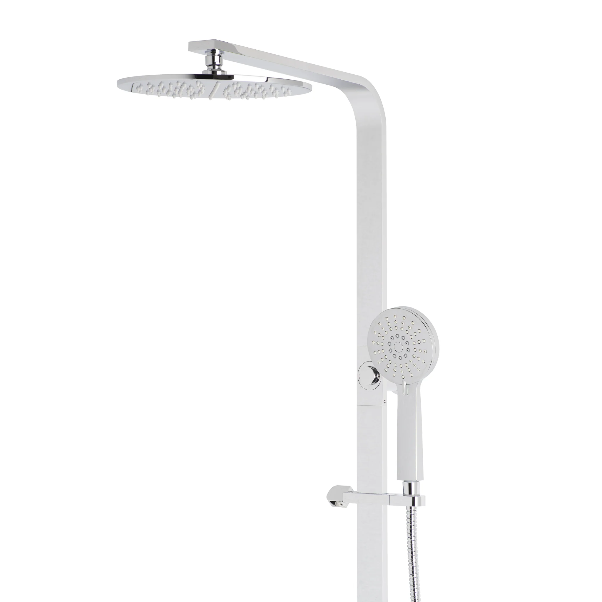 Jena Round Twin Shower System with Adjustable Rail, Push Button Diverter and 250mm Head, Polished Chrome - Image 2