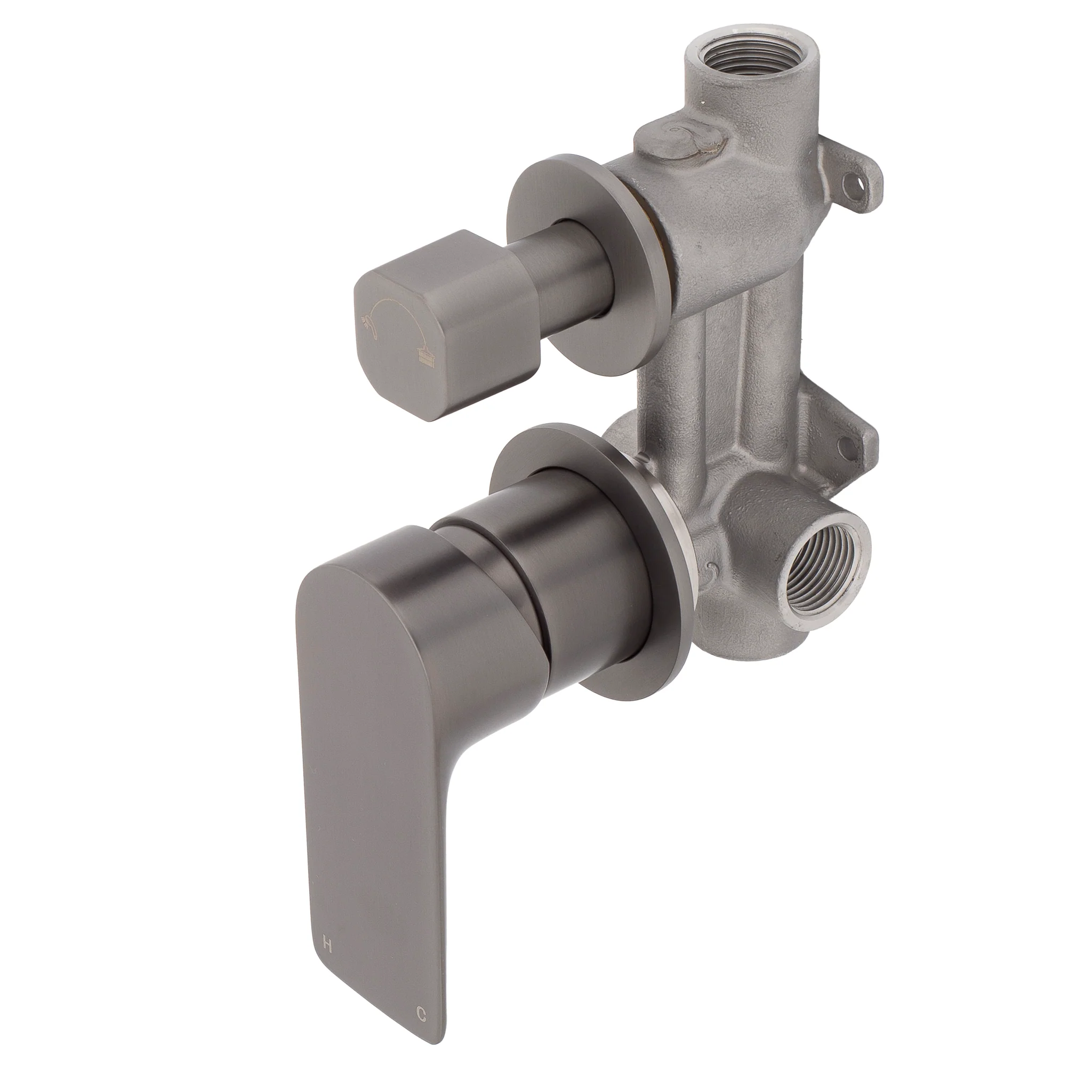 Jena Shower/ Bath Wall Mixer with Diverter and Round Plates, Brushed Gunmetal - Image 2