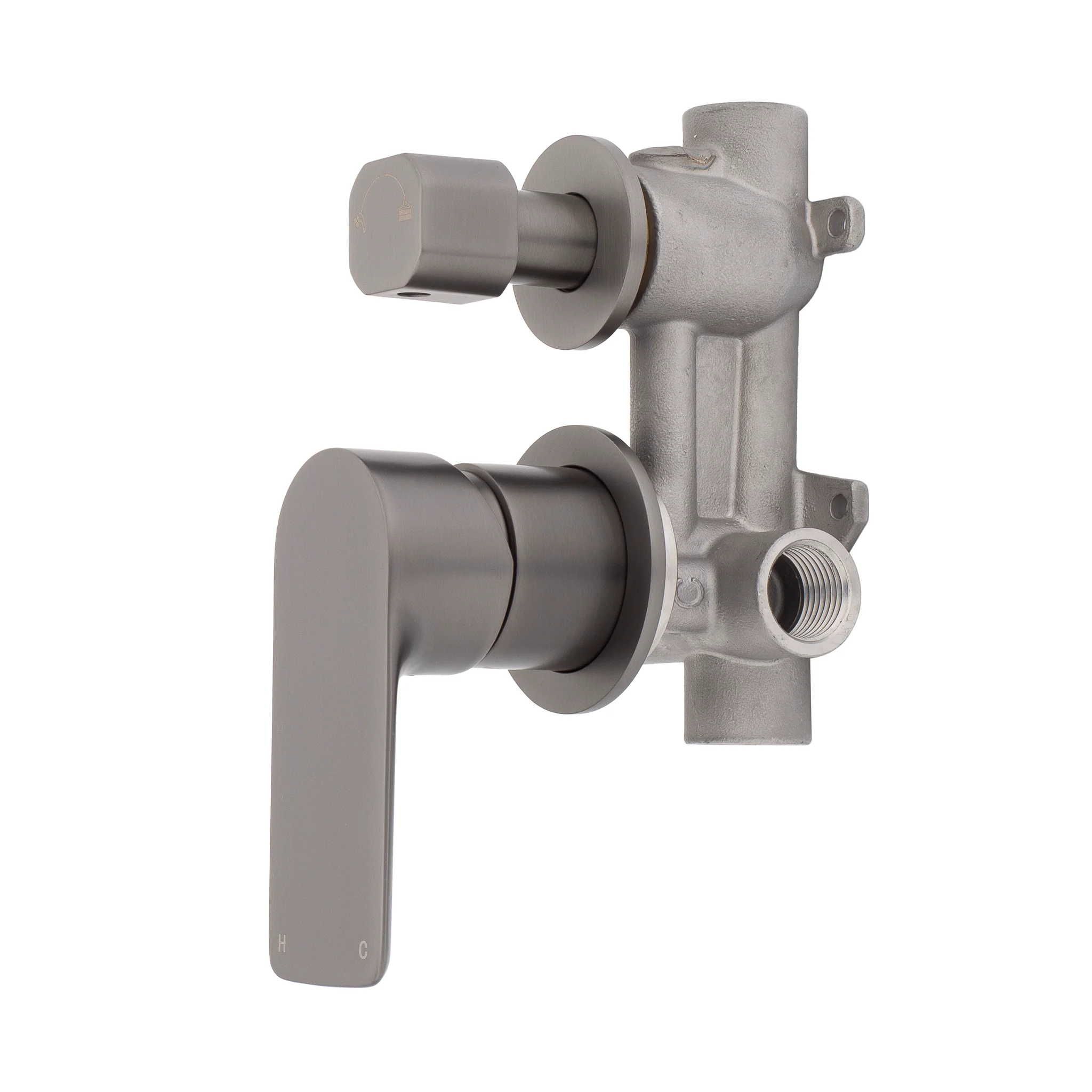 Jena Shower/ Bath Wall Mixer with Diverter and Round Plates, Brushed Gunmetal - Image 4