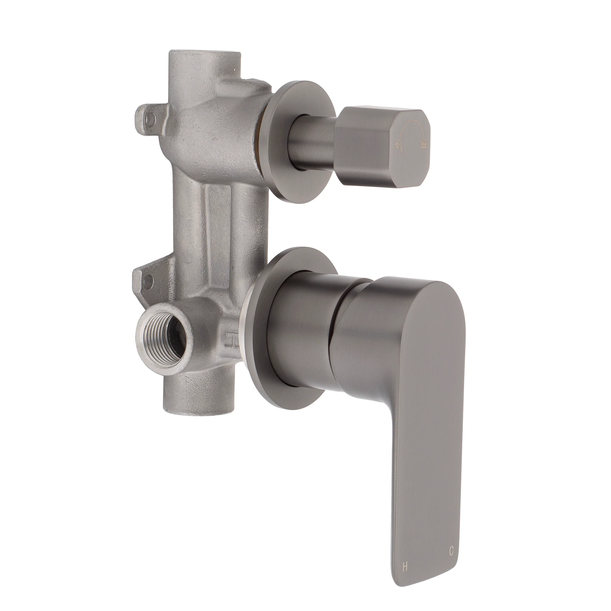 Jena Shower/ Bath Wall Mixer with Diverter and Round Plates, Brushed Gunmetal - Image 5