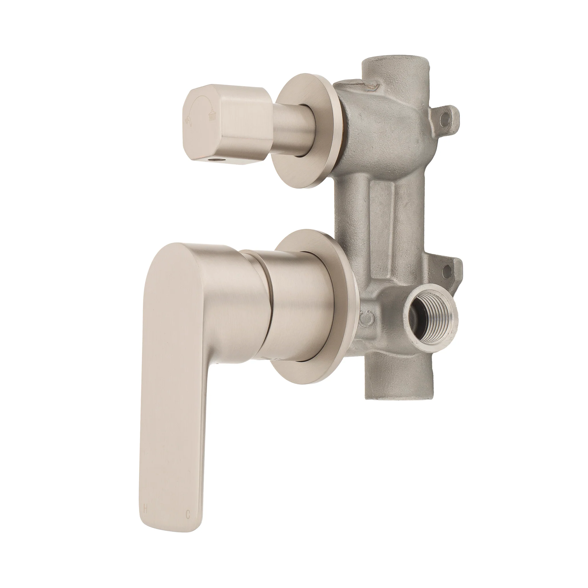 Jena Shower/ Bath Wall Mixer with Diverter and Round Plates, Brushed Nickel - Image 4