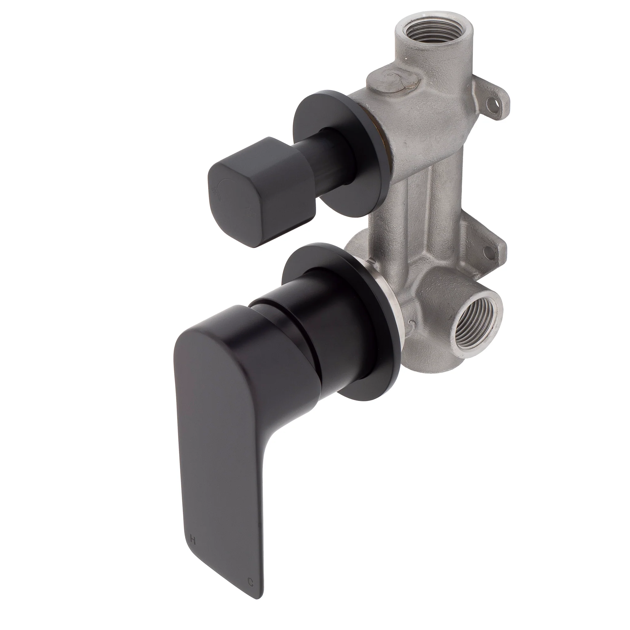 Jena Shower/ Bath Wall Mixer with Diverter and Round Plates, Matte Black - Image 2
