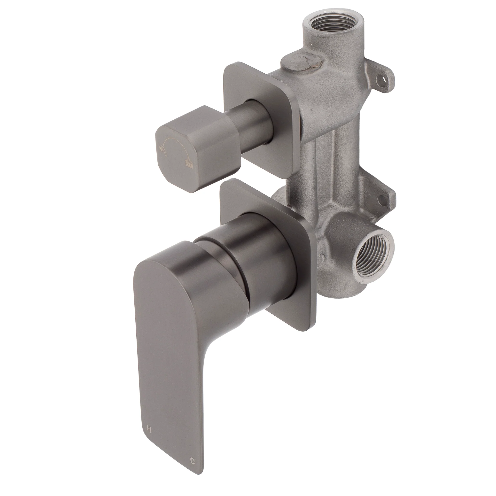 Jena Shower/ Bath Wall Mixer with Diverter and Square Plates, Brushed Gunmetal - Image 2