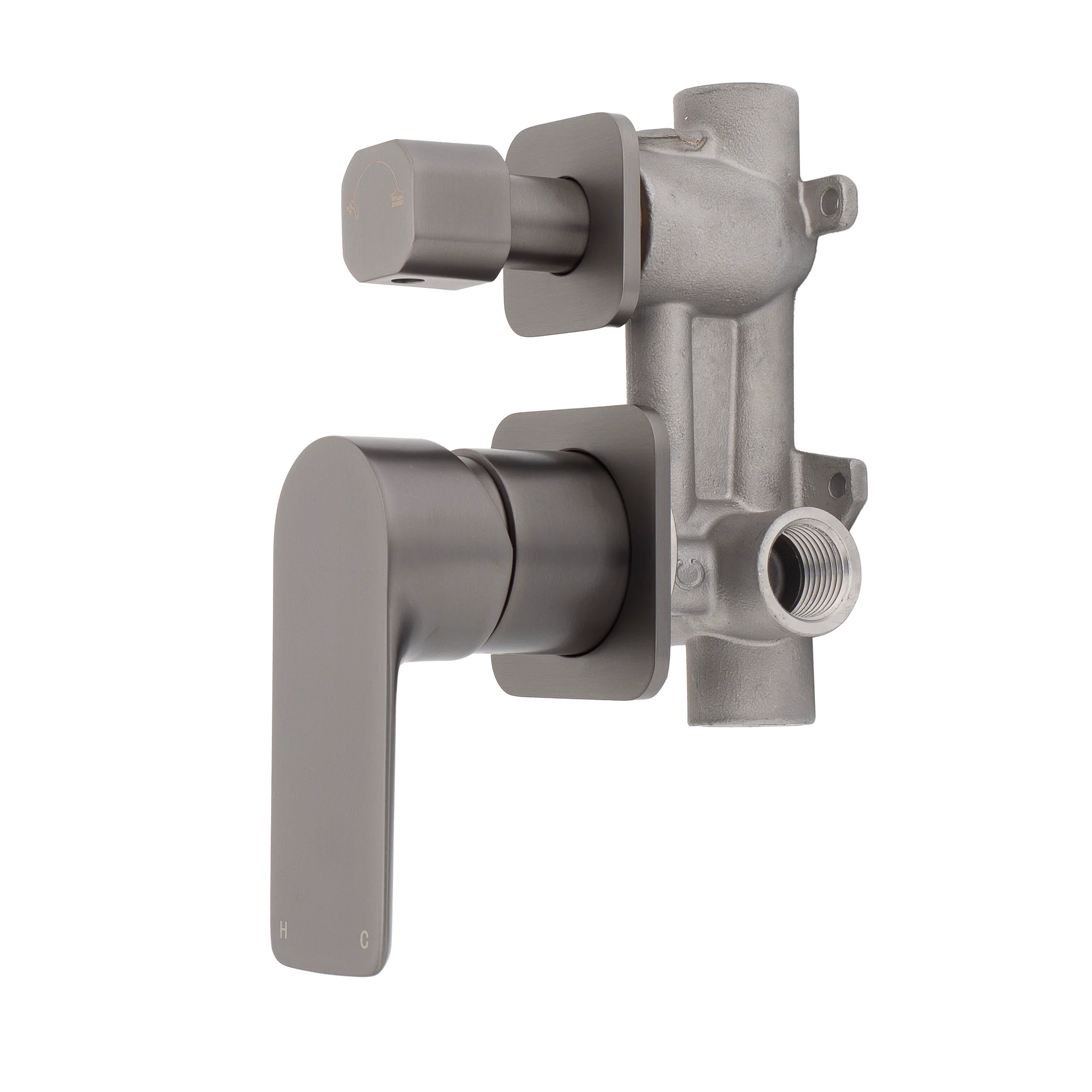Jena Shower/ Bath Wall Mixer with Diverter and Square Plates, Brushed Gunmetal - Image 4