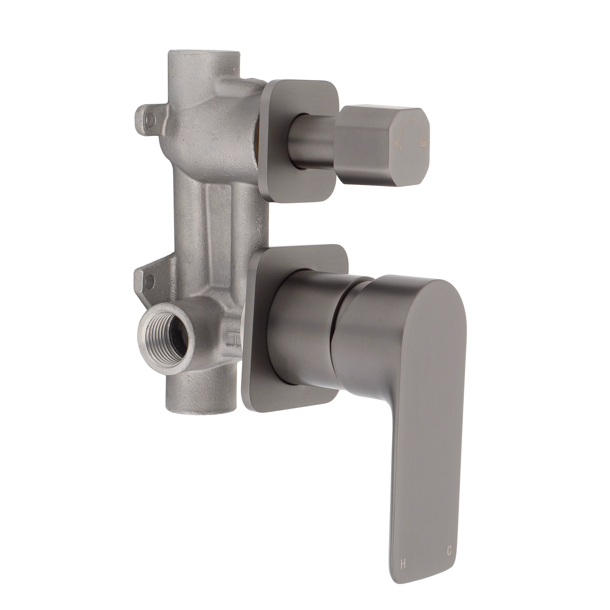Jena Shower/ Bath Wall Mixer with Diverter and Square Plates, Brushed Gunmetal - Image 5