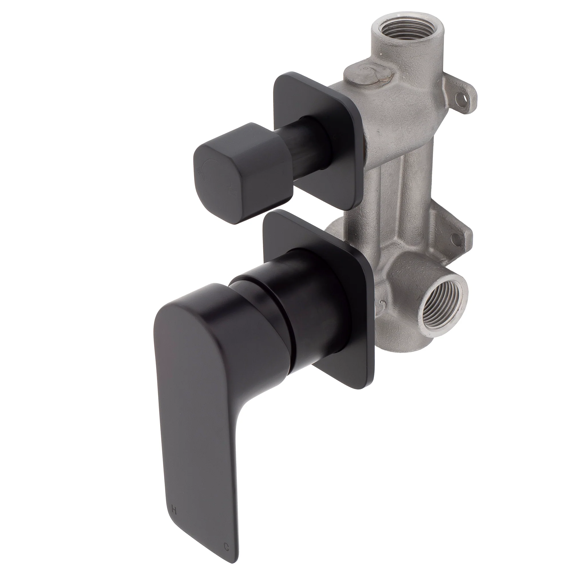 Jena Shower/ Bath Wall Mixer with Diverter and Square Plates, Matte Black - Image 2