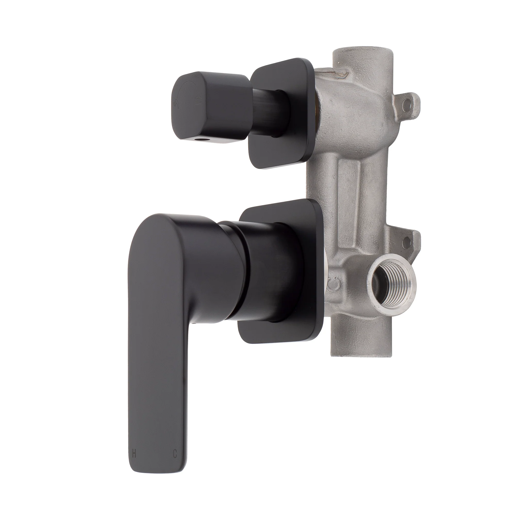 Jena Shower/ Bath Wall Mixer with Diverter and Square Plates, Matte Black - Image 4