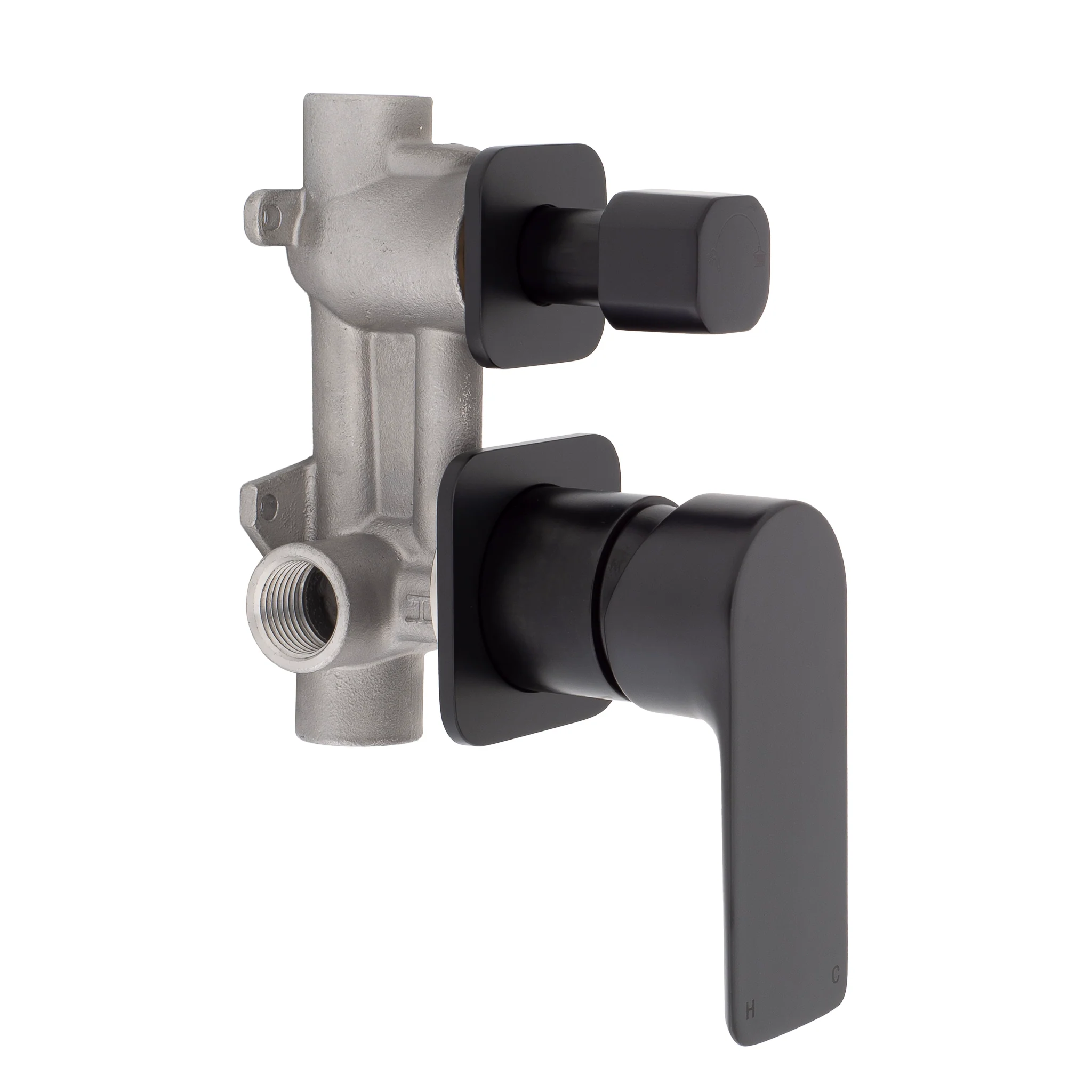 Jena Shower/ Bath Wall Mixer with Diverter and Square Plates, Matte Black - Image 5