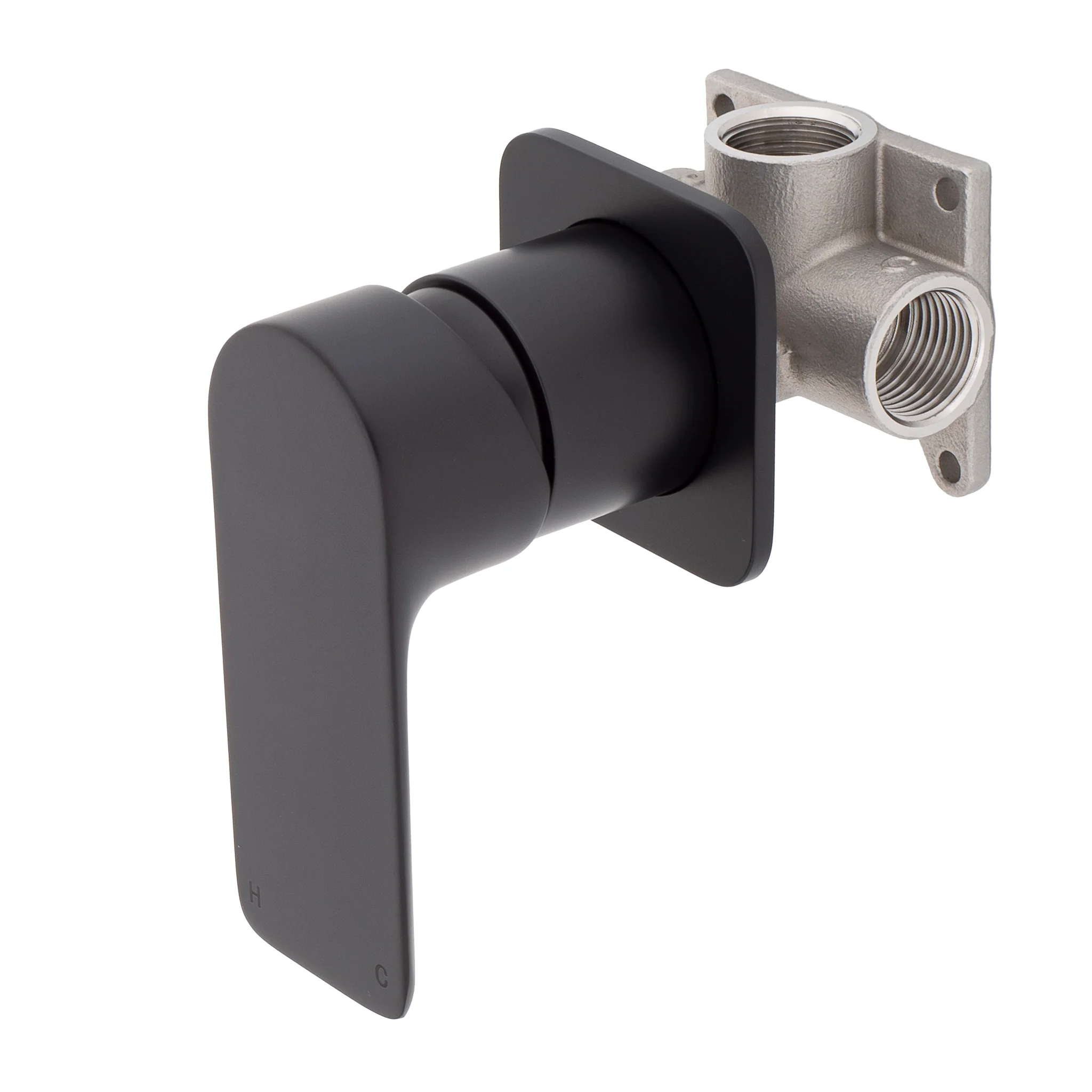 Jena Shower/ Bath Wall Mixer with Square Plates, Matte Black - Image 2