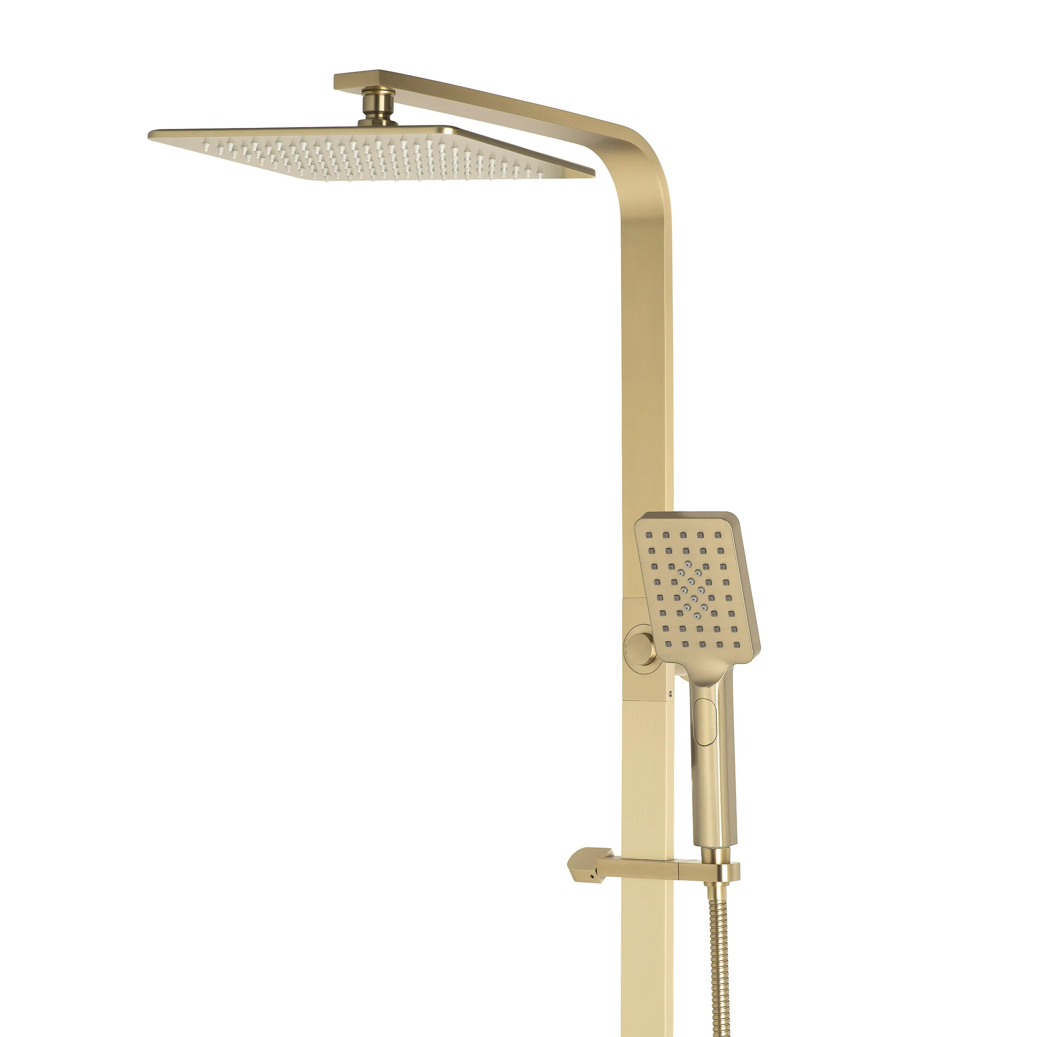 Jena Square Twin Shower System with Adjustable Rail, Push Button Diverter and 250mm Head, Brushed Brass (Gold) - Image 2