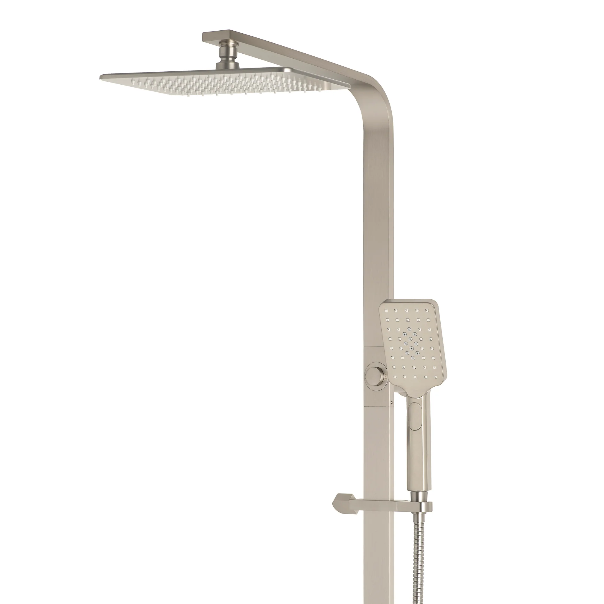 Jena Square Twin Shower System with Adjustable Rail, Push Button Diverter and 250mm Head, Brushed Nickel - Image 2