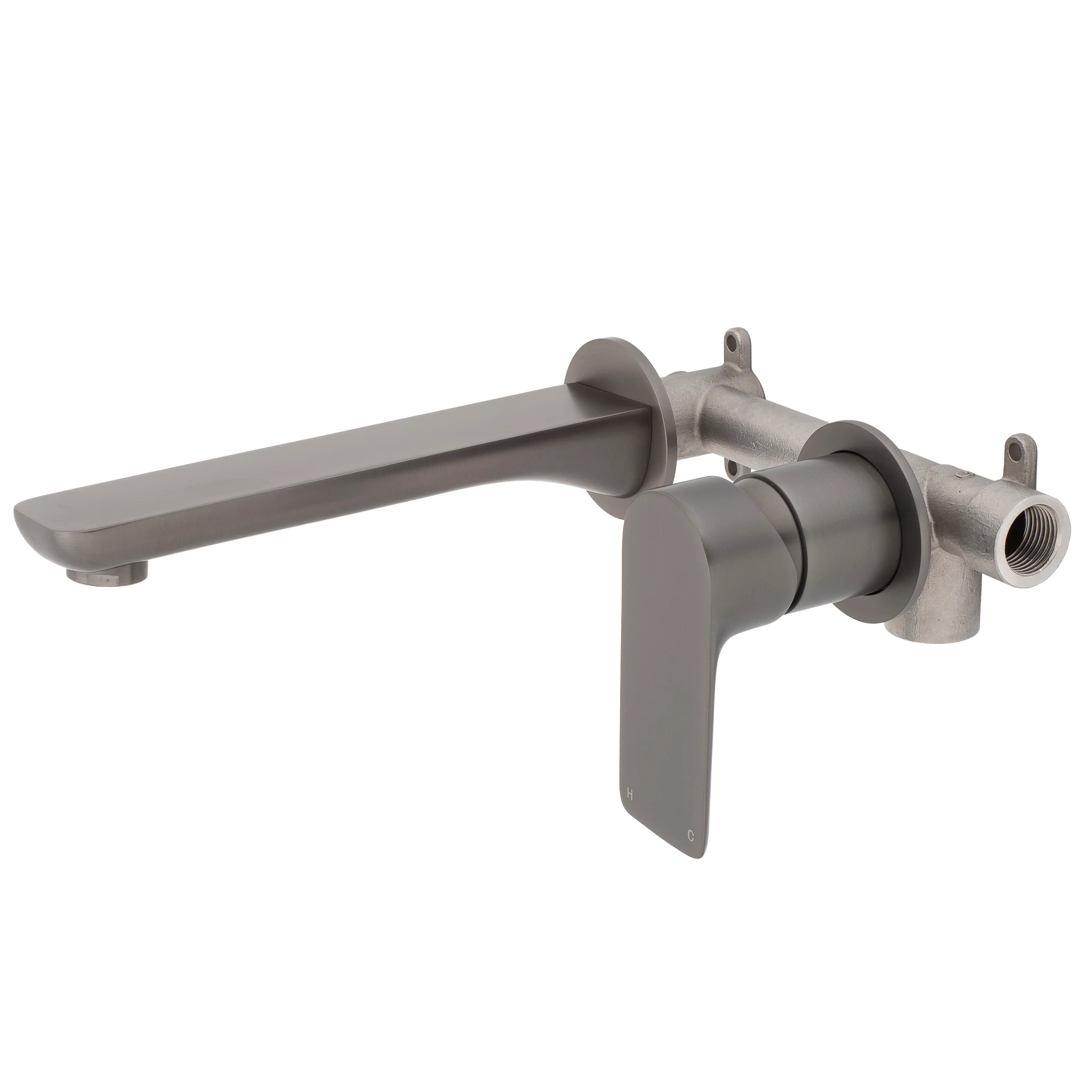 Jena Wall Mounted Basin/ Bath Mixer with Spout and Round Plates, Brushed Gunmetal - Image 2