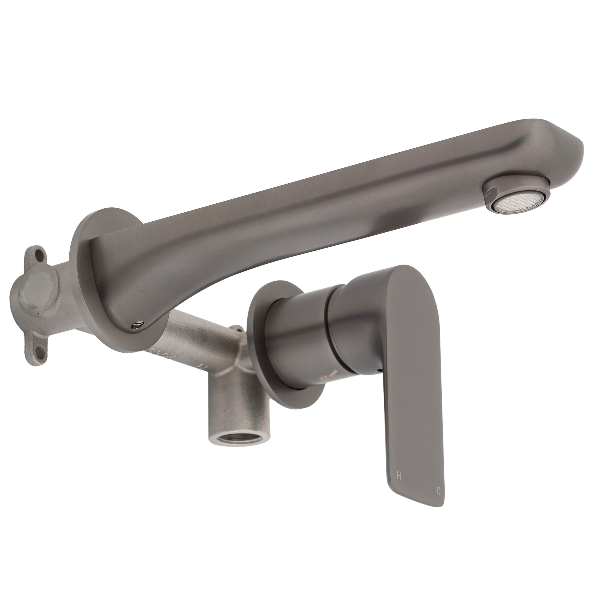 Jena Wall Mounted Basin/ Bath Mixer with Spout and Round Plates, Brushed Gunmetal - Image 4