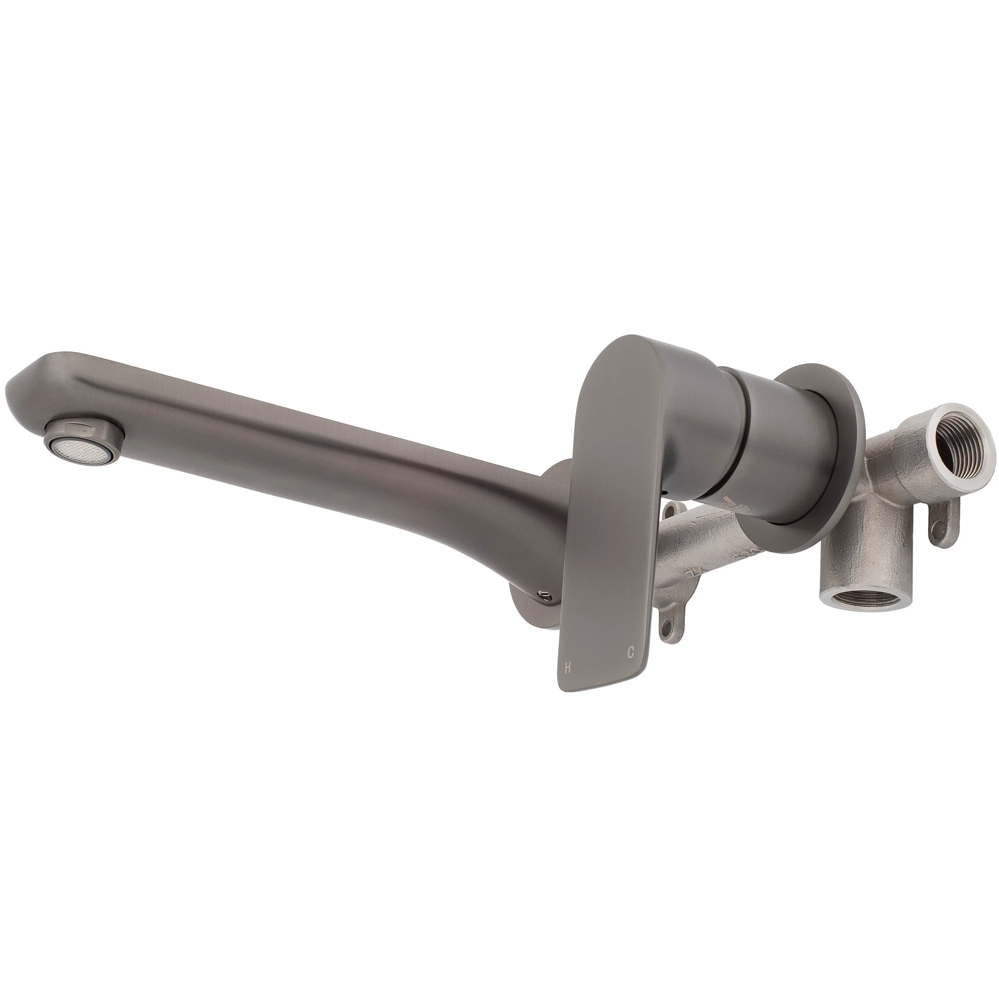 Jena Wall Mounted Basin/ Bath Mixer with Spout and Round Plates, Brushed Gunmetal - Image 5