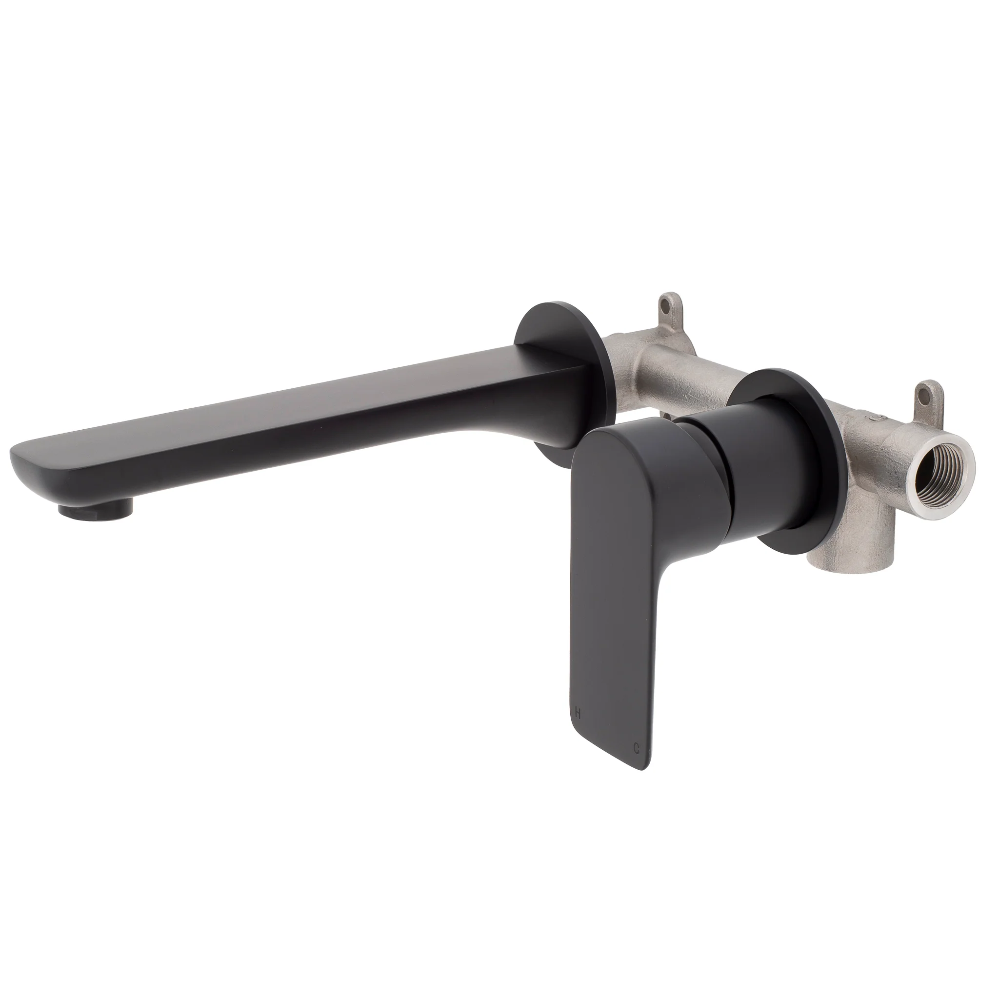 Jena Wall Mounted Basin/ Bath Mixer with Spout and Round Plates, Matte Black - Image 2