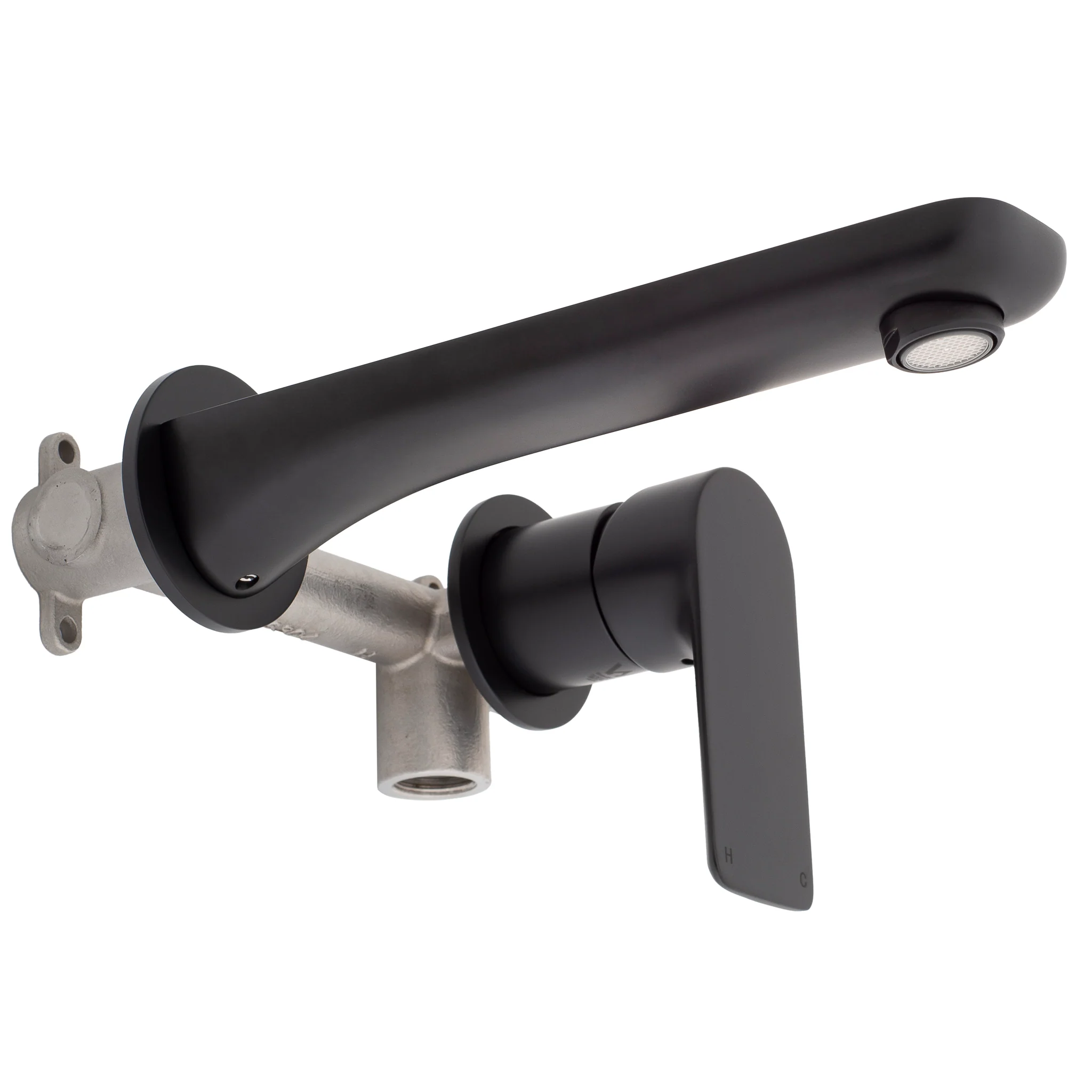 Jena Wall Mounted Basin/ Bath Mixer with Spout and Round Plates, Matte Black - Image 4