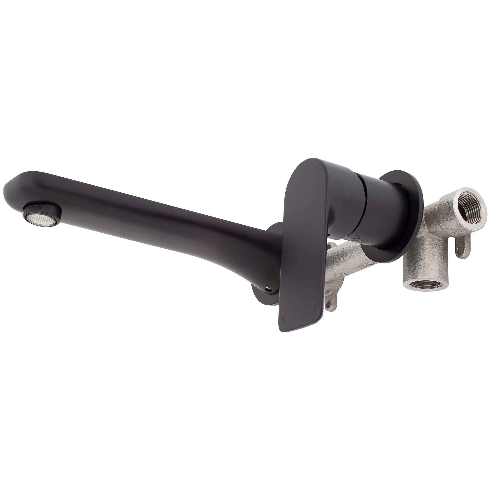 Jena Wall Mounted Basin/ Bath Mixer with Spout and Round Plates, Matte Black - Image 5