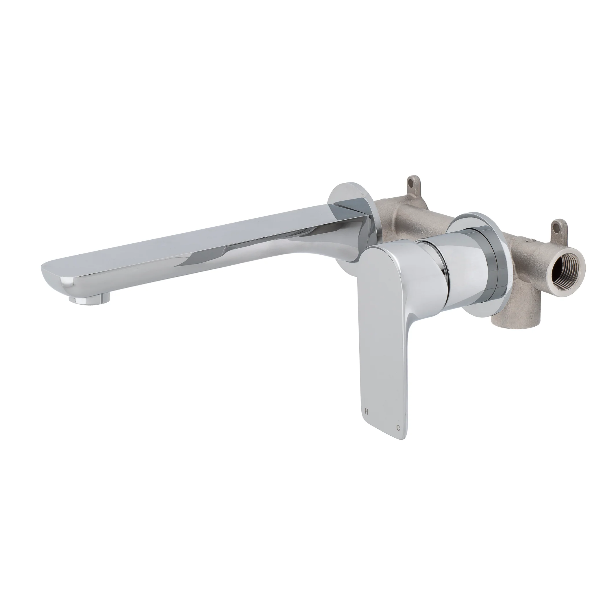 Jena Wall Mounted Basin/ Bath Mixer with Spout and Round Plates, Polished Chrome - Image 2