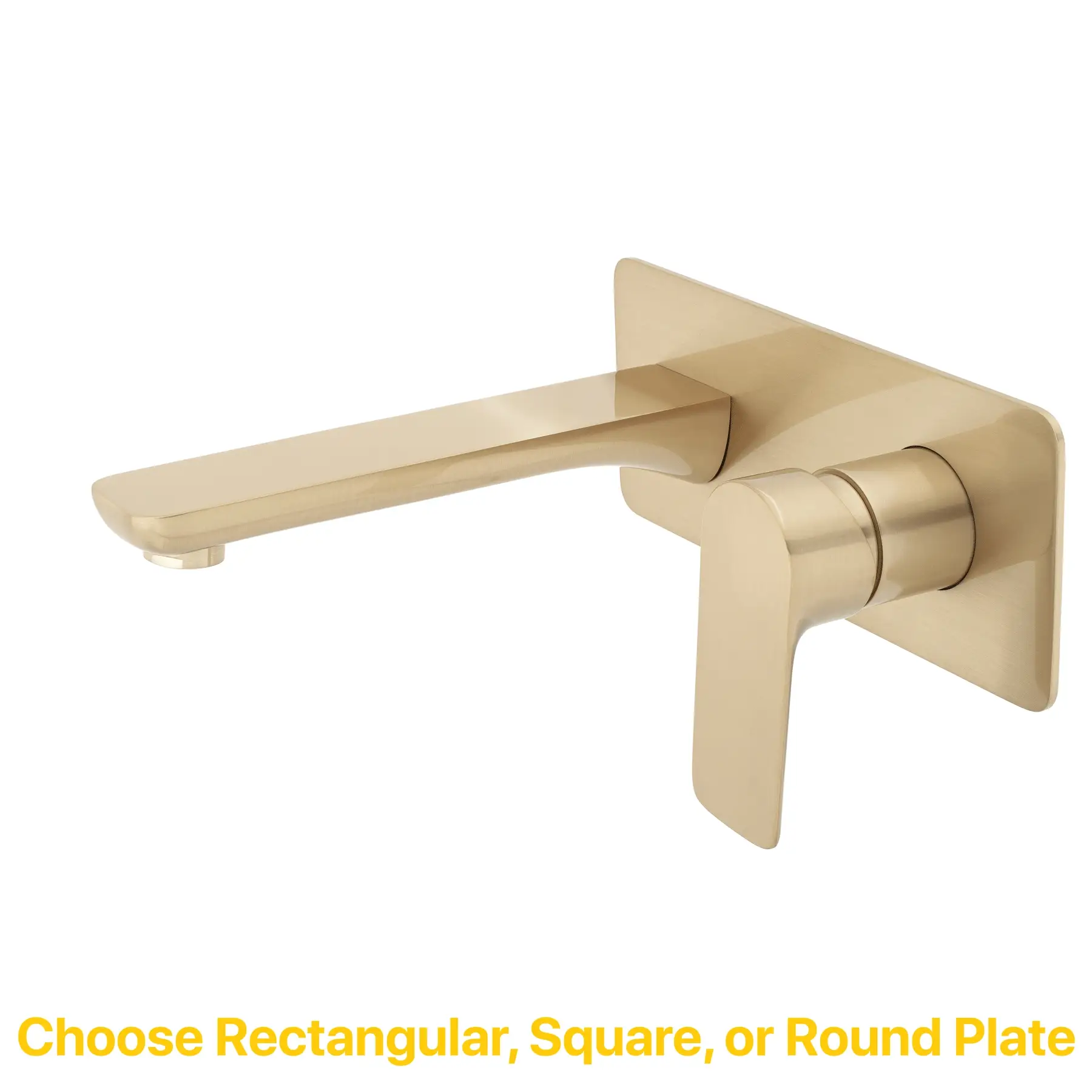 Jena Wall Mounted Basin/ Bath Mixer with Spout and Square Plates, Brushed Brass (Gold) - Image 3