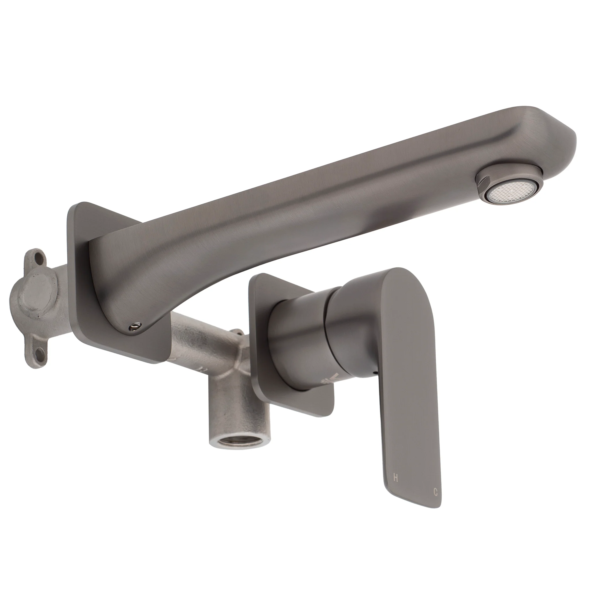 Jena Wall Mounted Basin/ Bath Mixer with Spout and Square Plates, Brushed Gunmetal - Image 4