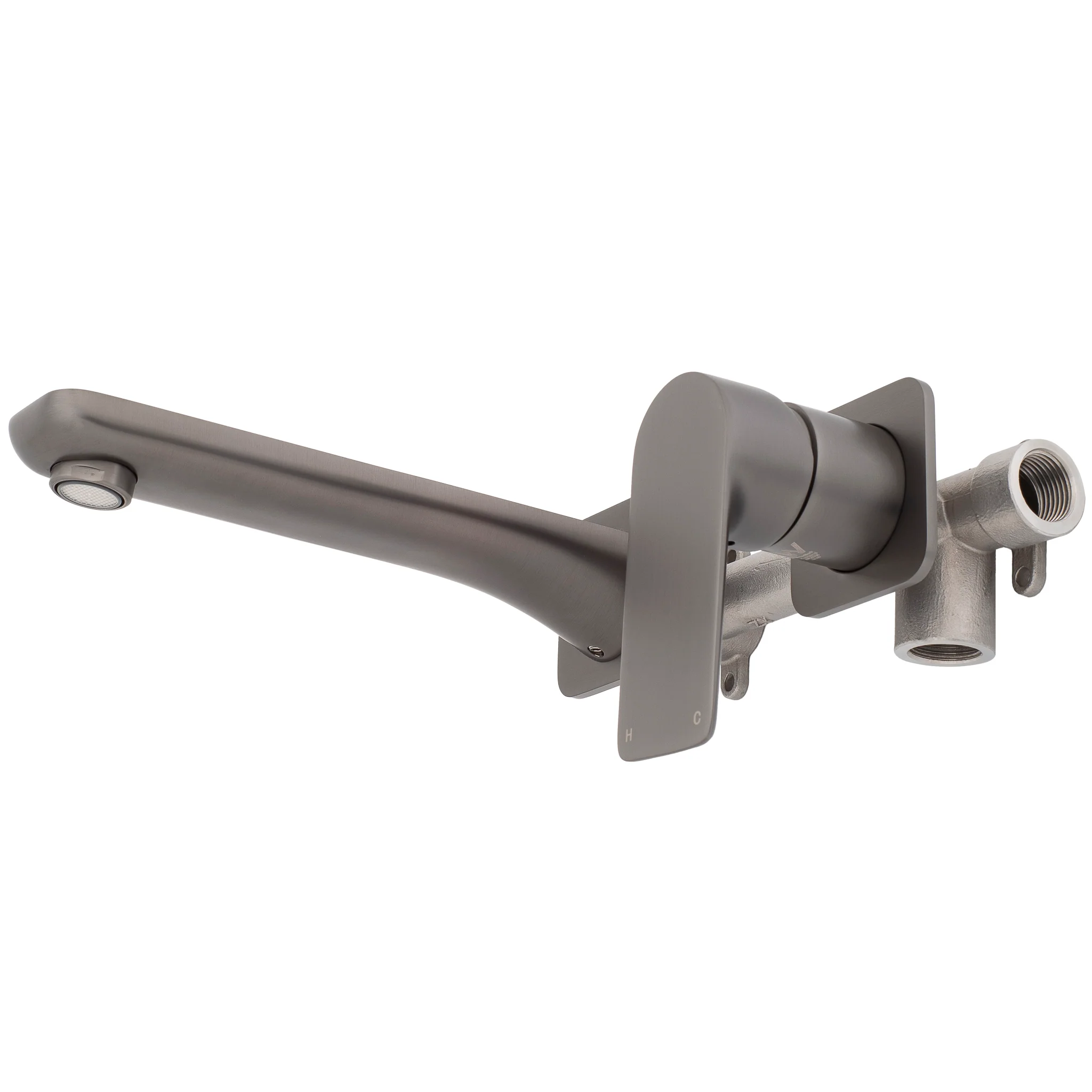 Jena Wall Mounted Basin/ Bath Mixer with Spout and Square Plates, Brushed Gunmetal - Image 5