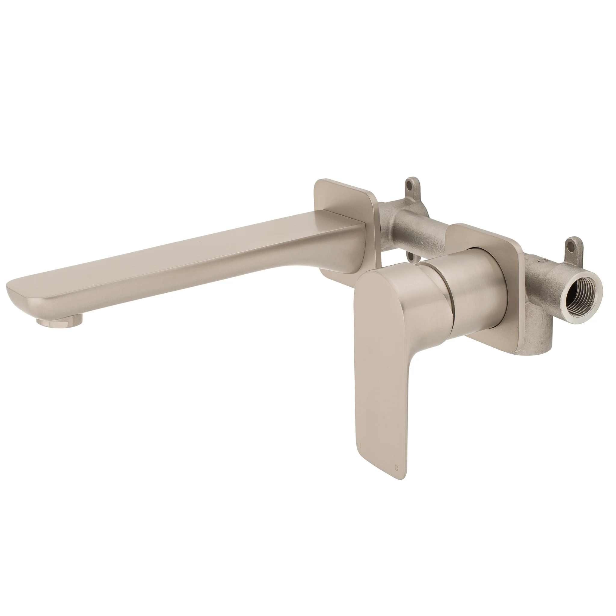 Jena Wall Mounted Basin/ Bath Mixer with Spout and Square Plates, Brushed Nickel - Image 2