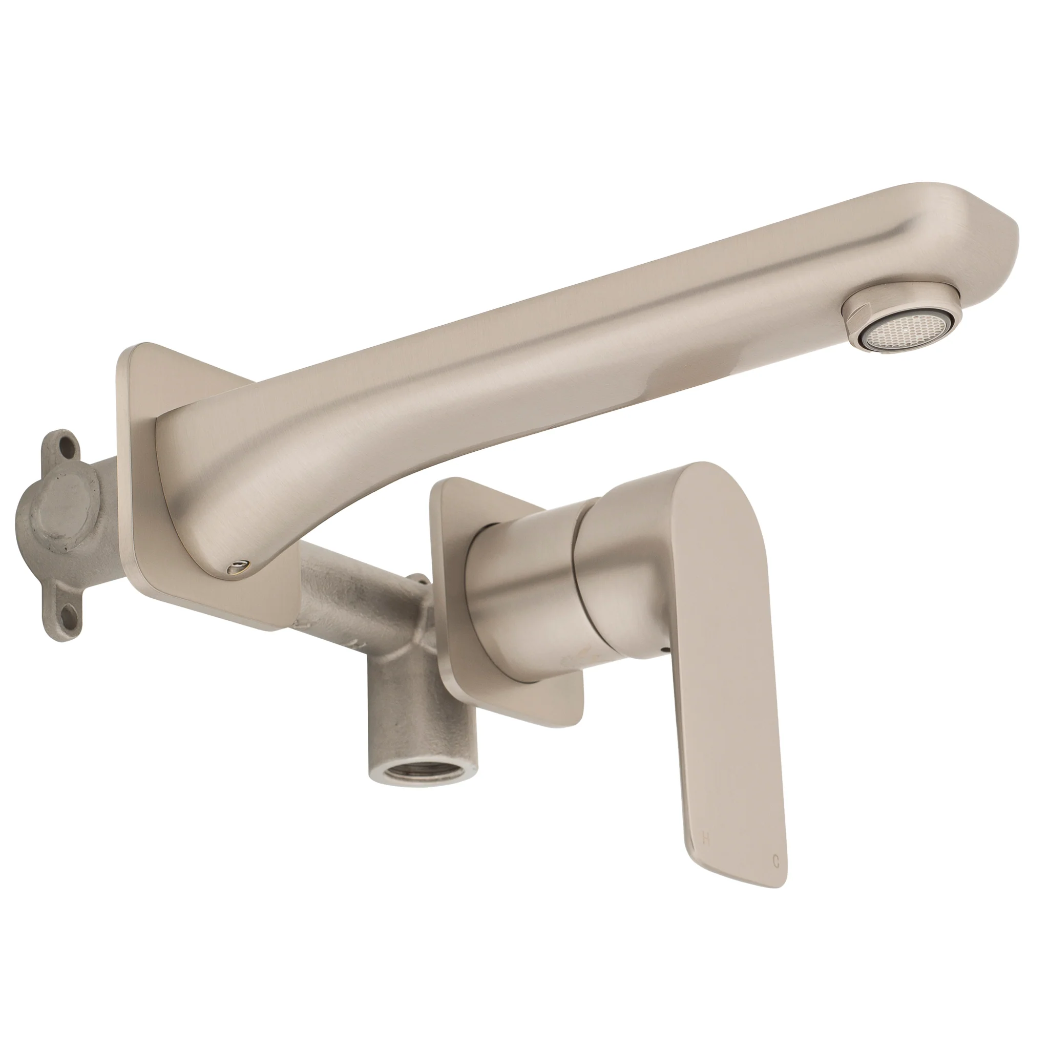 Jena Wall Mounted Basin/ Bath Mixer with Spout and Square Plates, Brushed Nickel - Image 4