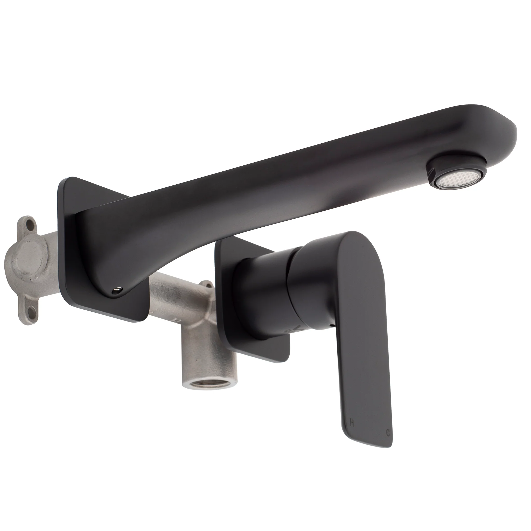 Jena Wall Mounted Basin/ Bath Mixer with Spout and Square Plates, Matte Black - Image 4