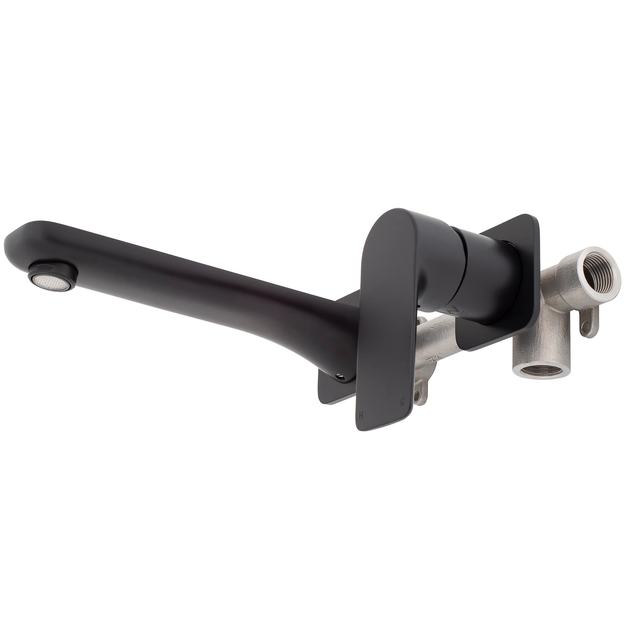 Jena Wall Mounted Basin/ Bath Mixer with Spout and Square Plates, Matte Black - Image 5