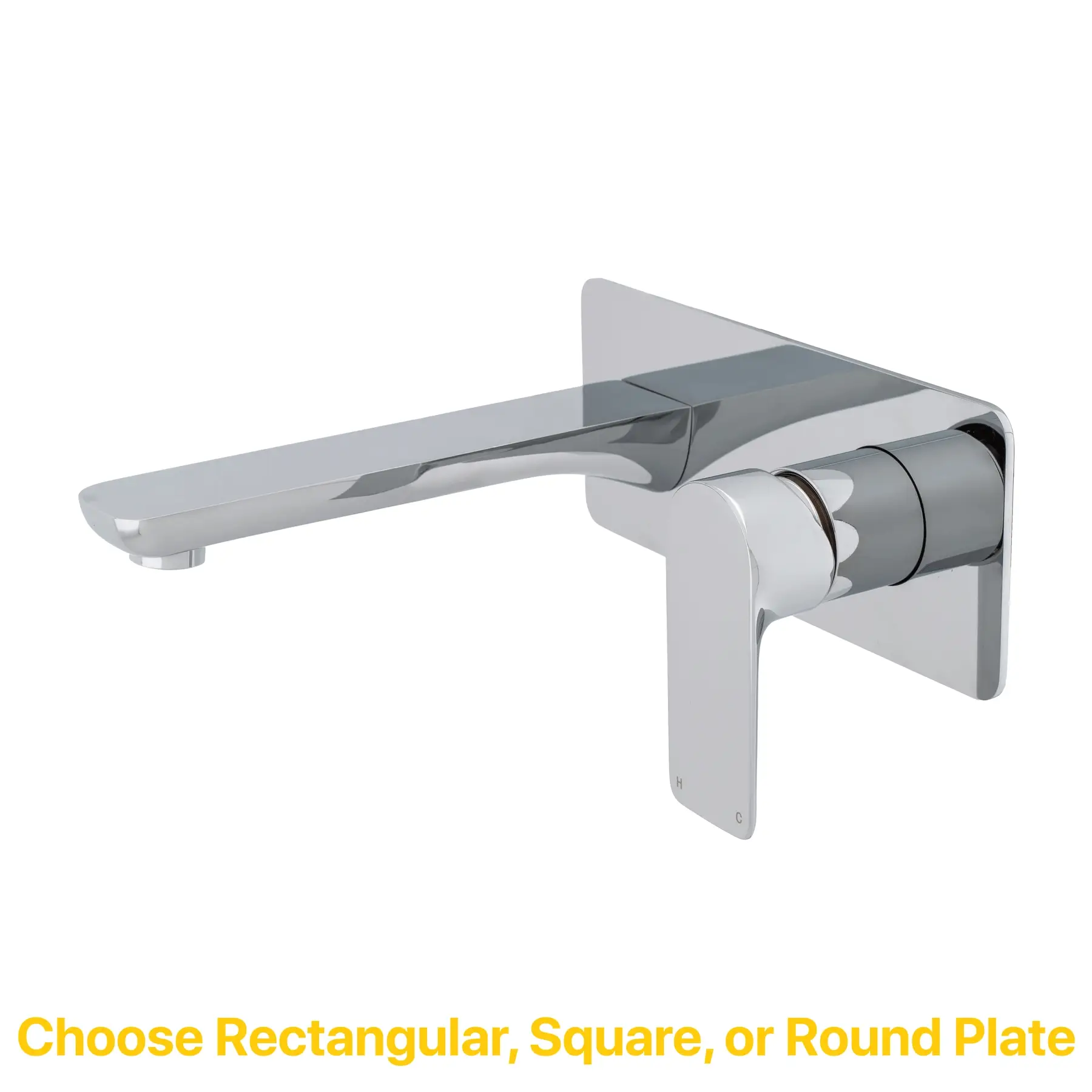 Jena Wall Mounted Basin/ Bath Mixer with Spout and Square Plates, Polished Chrome - Image 3