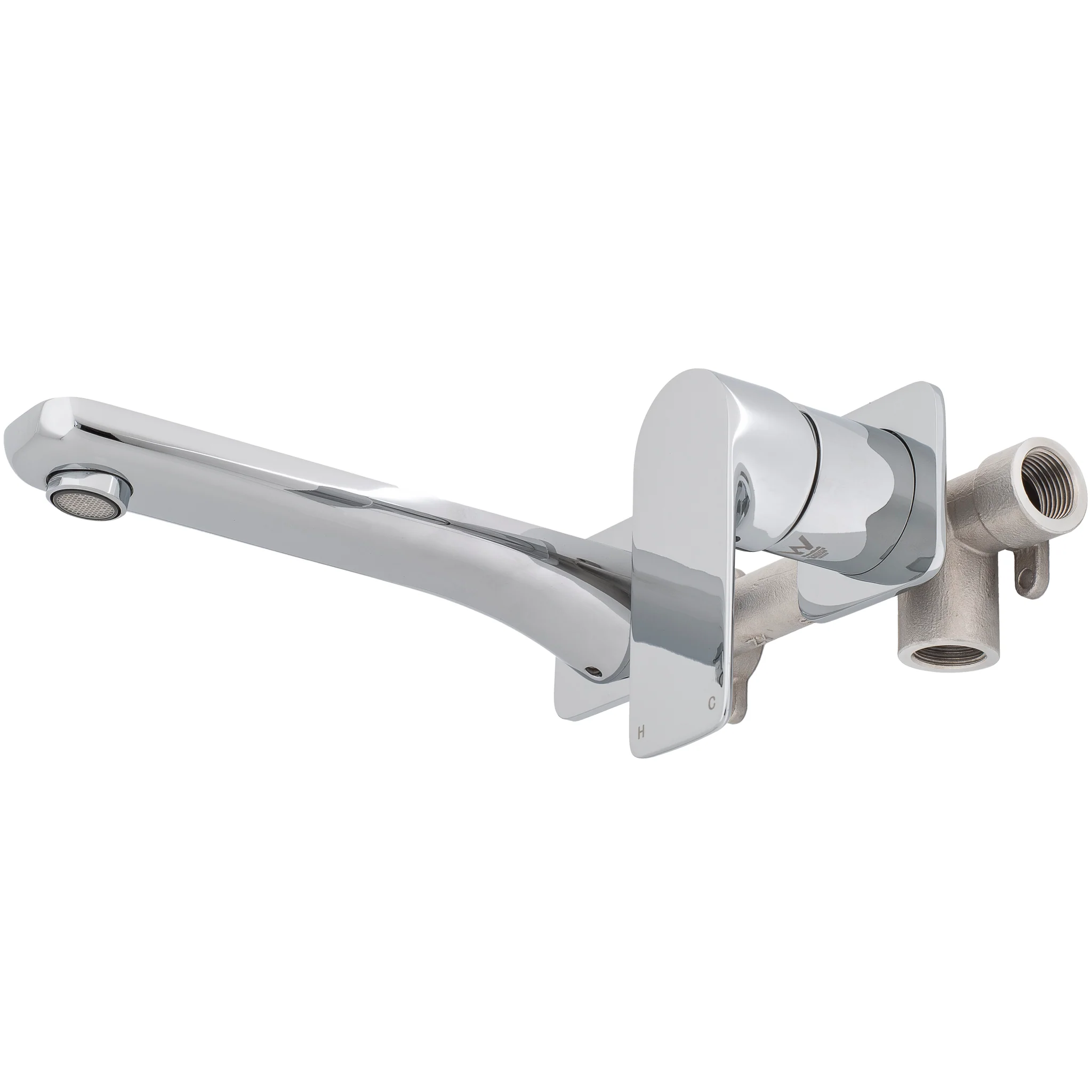 Jena Wall Mounted Basin/ Bath Mixer with Spout and Square Plates, Polished Chrome - Image 5