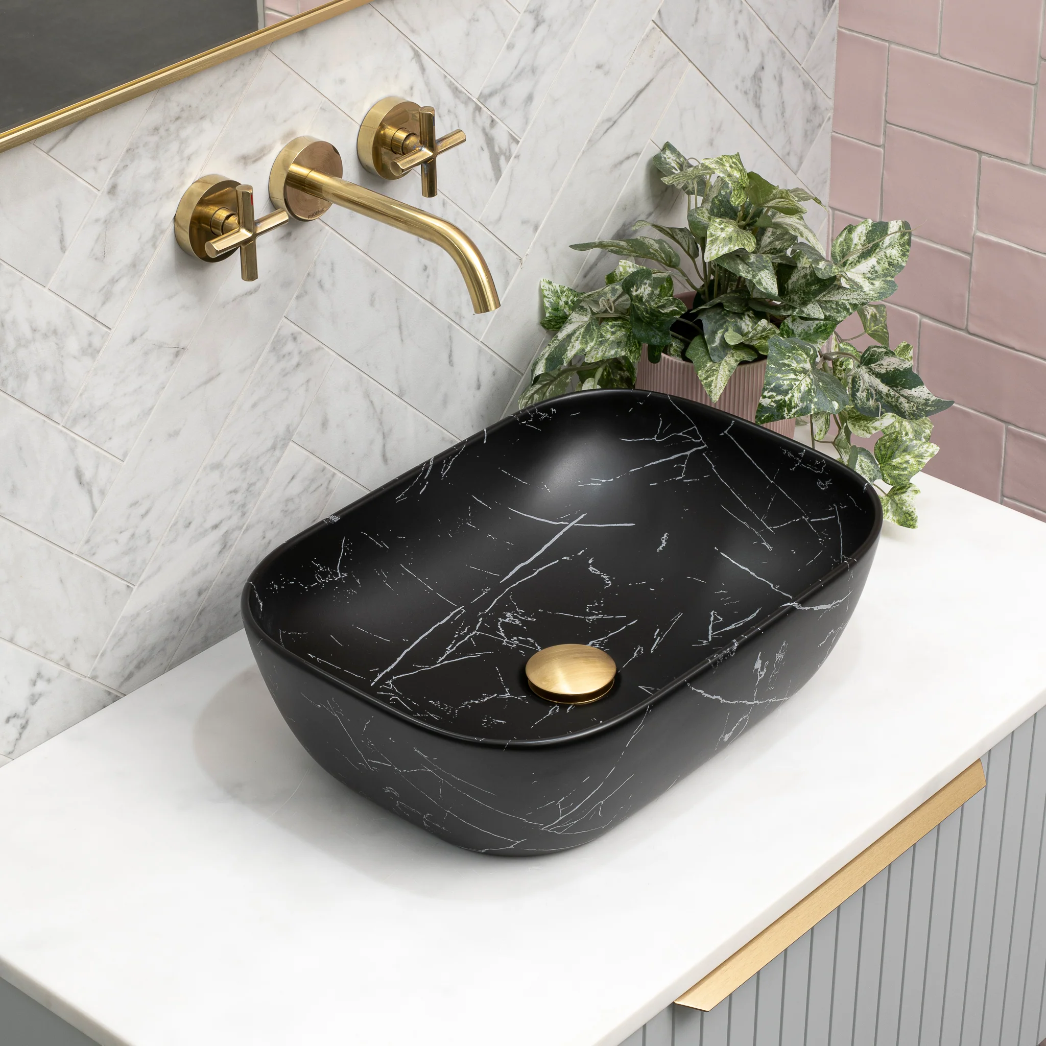 Julio 455mm x 325mm Above-Counter Basin, Fired Matte Nero Marquina - Image 2