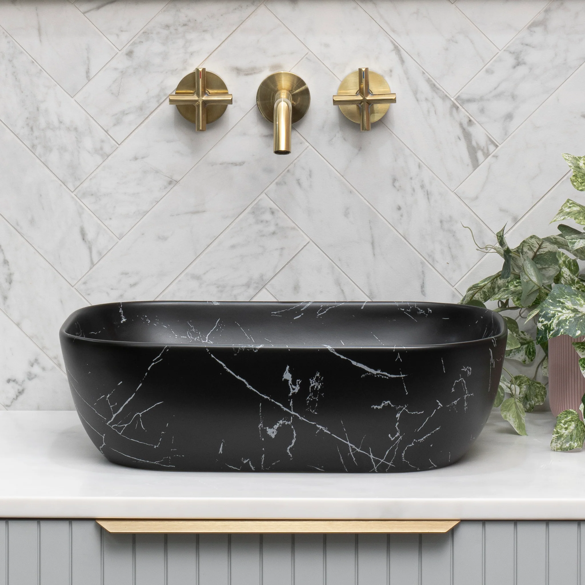 Julio 455mm x 325mm Above-Counter Basin, Fired Matte Nero Marquina - Image 3